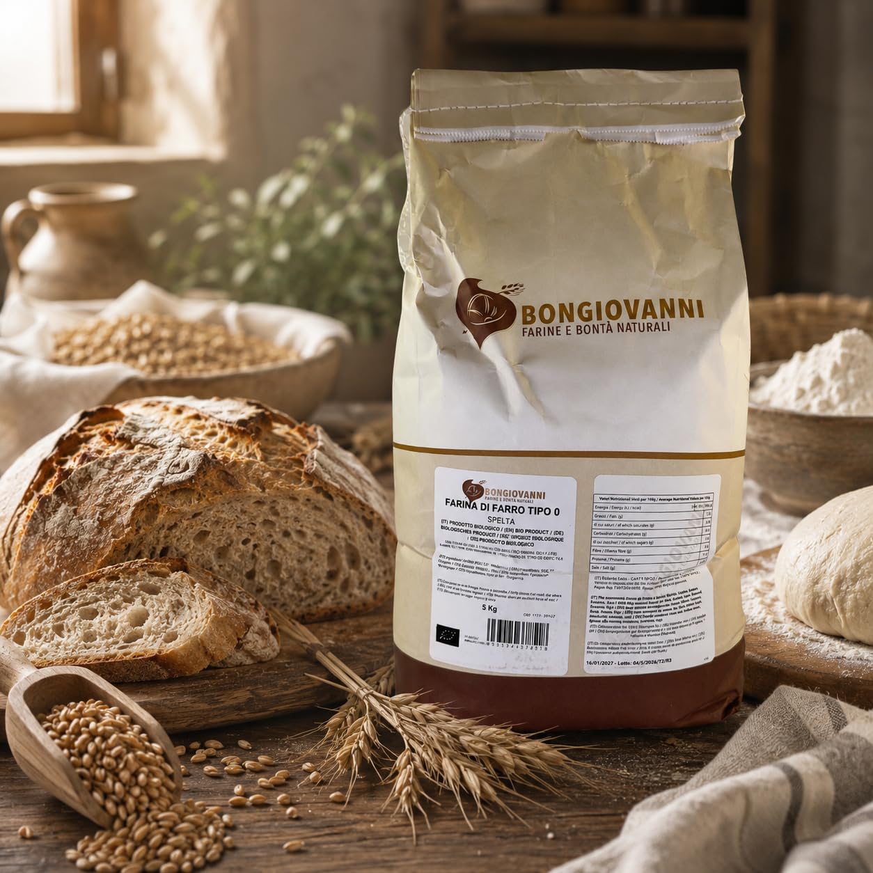 BONGIOVANNI Farine e Bontà Naturali Farina di Farro Spelta Tipo 0 Bio 5 kg – Gusto Delicato e Leggermente Nocciolato