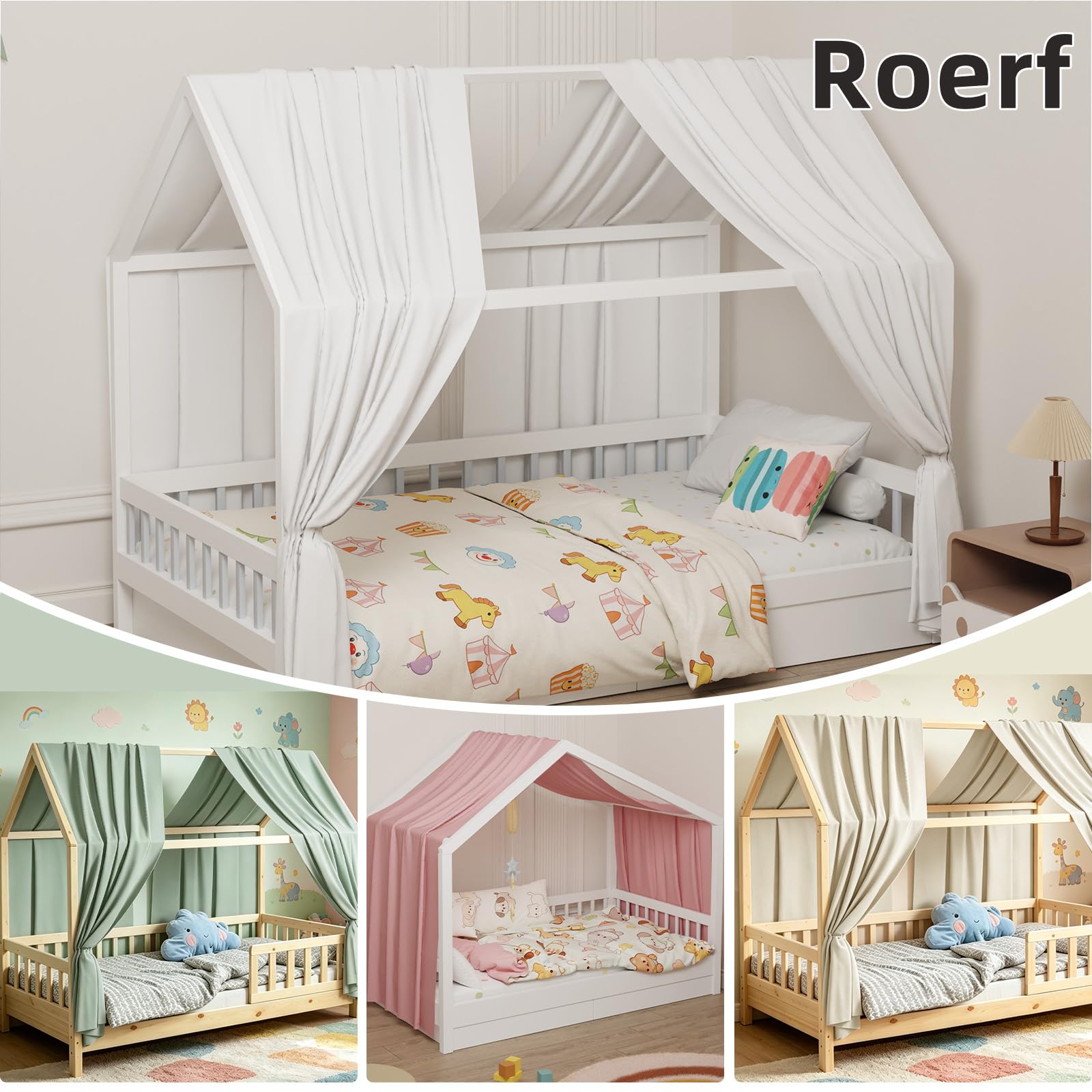 Ciel de Lit Cabane pour Maison Ensemble 2 Pièces 135 x 350 cm Vert | Rideaux Lit Cabane Garçon Fille Décoration de Chambre