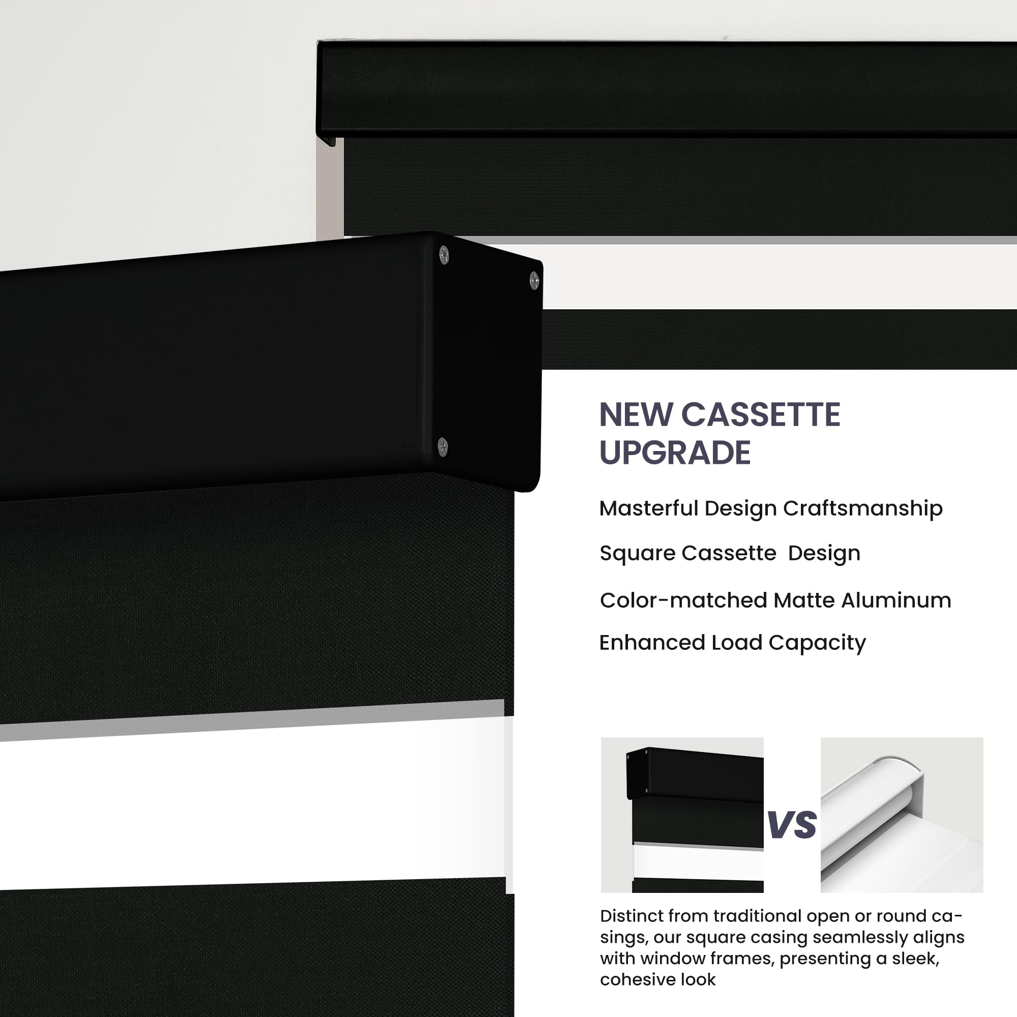 Boolegon Cordless Zebra Blinds for Windows Light Filtering Roller Shades Dual Layer Day and Night Privacy,Light Control,Easy to Install for Home, Black, 66