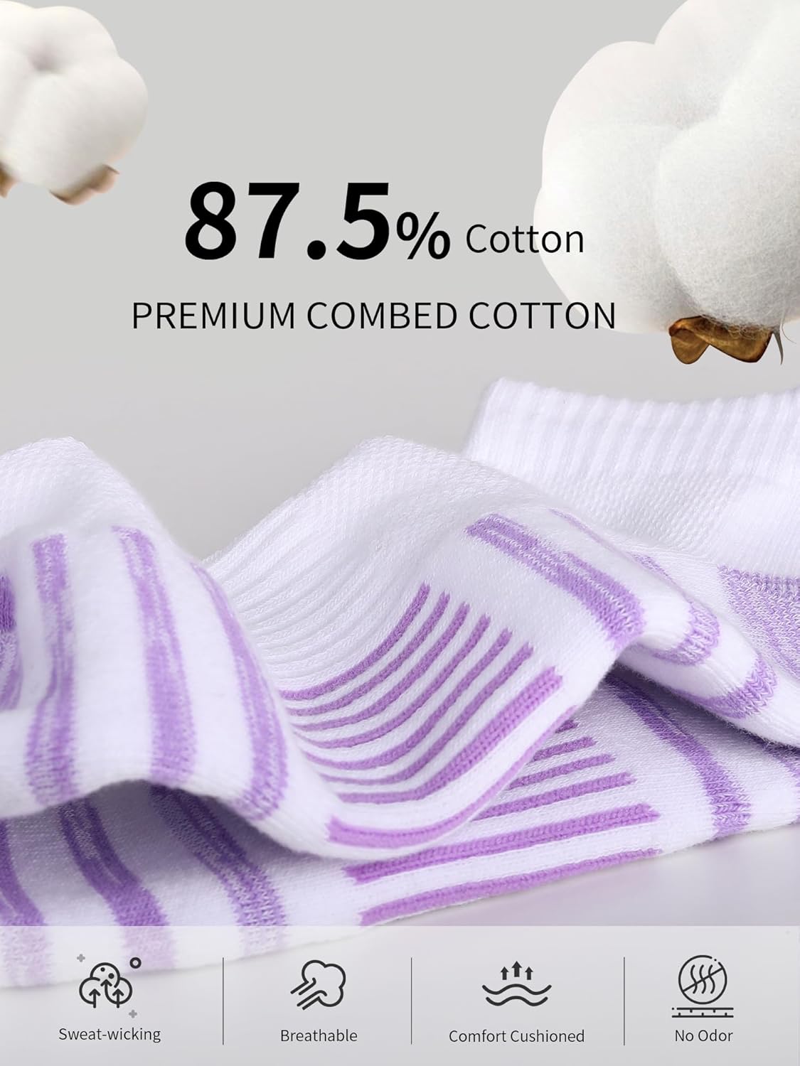 Airacker Athletic Running Ankle Cotton Socks, Low Cut Cushioned functional Anti-Blister Tab Sports Socks for Men Women 6pairs - Image 6