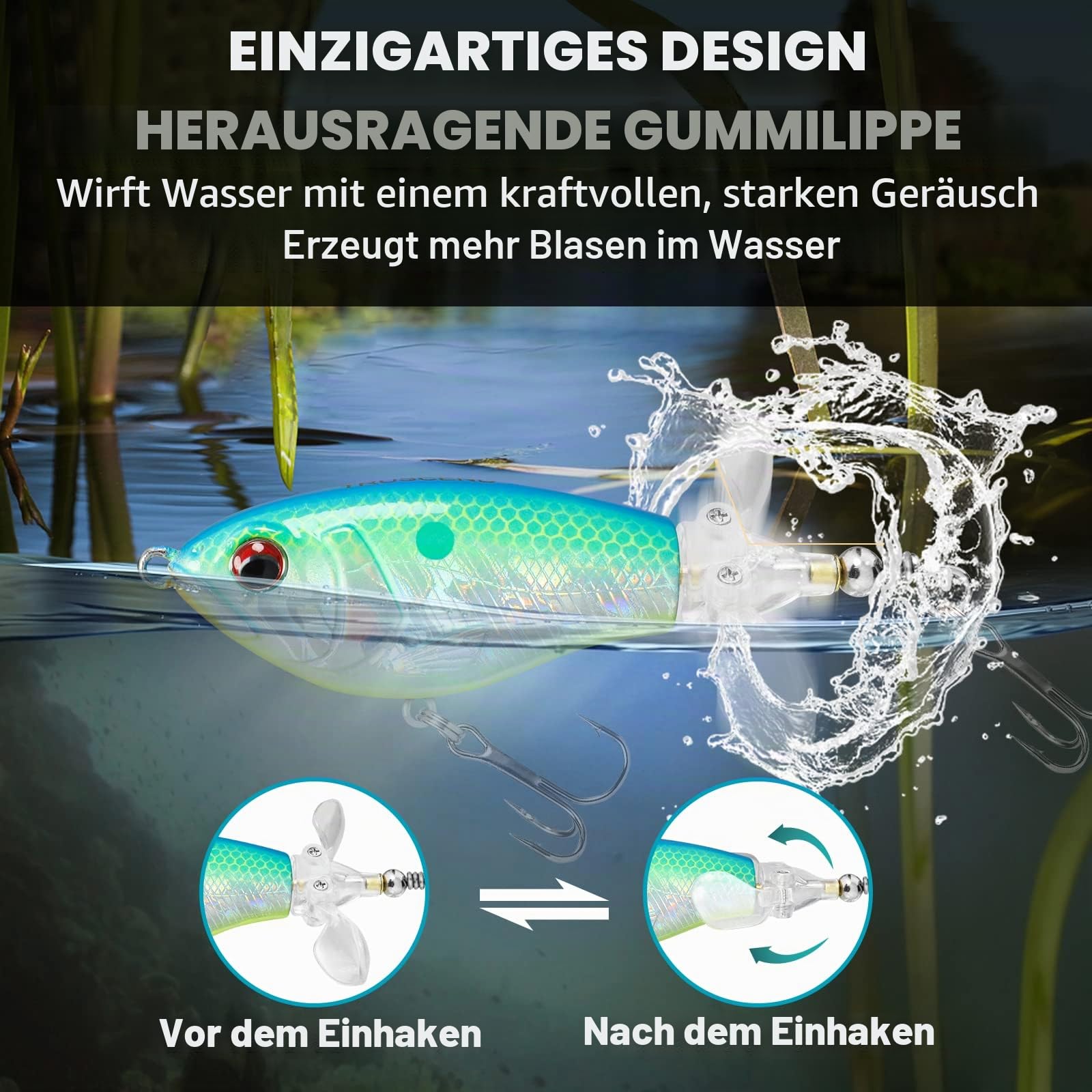 TRUSCEND Easy Catch Popobait mit BKK-Haken, Perfektes Gleichgewicht aus Schall, Spritzer & Schwimmen, Whopper Plopper Oberfläche Angelköder, Topwasser-Plopper-Köder für Barsch, Zander, Forelle, Hecht