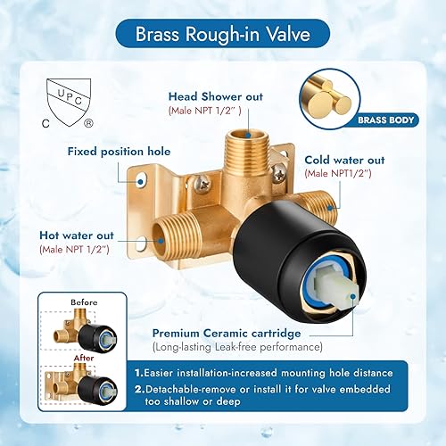 Miniatura 3 de Juego de grifo de ducha negro mate con cabezal de ducha de lluvia cuadrado de 8 pulgadas de función única, kit de molduras de ducha de una sola