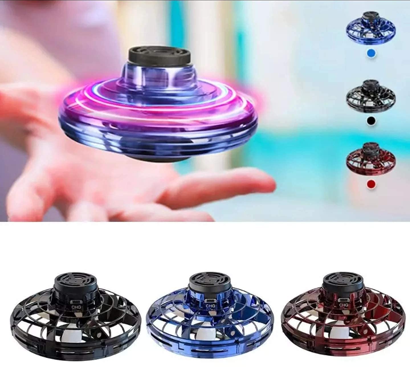 ASH CREATION UFO Fingertip Upgrade Flight Gyro Flying Spinner Decompression Toy for Kids Adults Hand Operated UFO Nova Fly Spinner Drone Led Light Outdoor Fun Game USB Rechargeable (Multicolor)