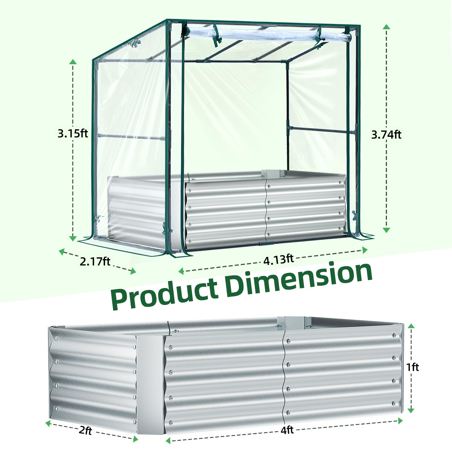 Ohuhu Aiuola rialzata 3 in 1 in metallo con serra e pellicola in PVC, fioriera rialzata con pomodoro, aiuola con struttura in acciaio, per giardino, 120 x 60 x 30 cm
