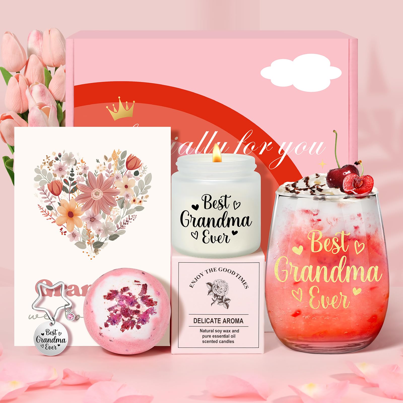 Gifts for Grandma Personalised Glass Grandma Birthday Gifts Christmas Gifts for Women Nanny Birthday Pamper Hamper Gifts from Grandchildren