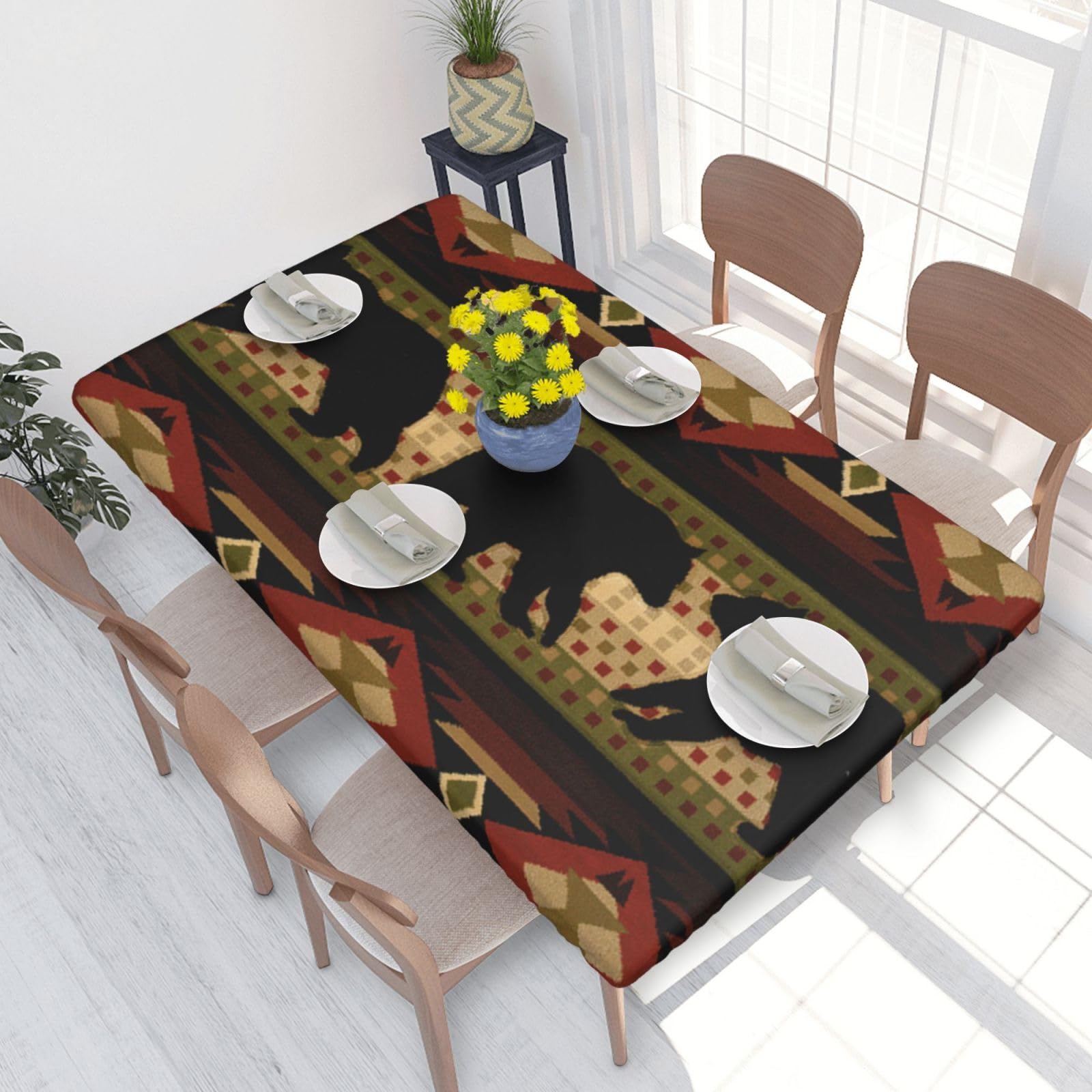 BNVSADC Bear Printed 4FT Tablecloth 122x76 CM Polyester Kitchen Water Resistant Table Cloth Dining Table Decoration Table Covers