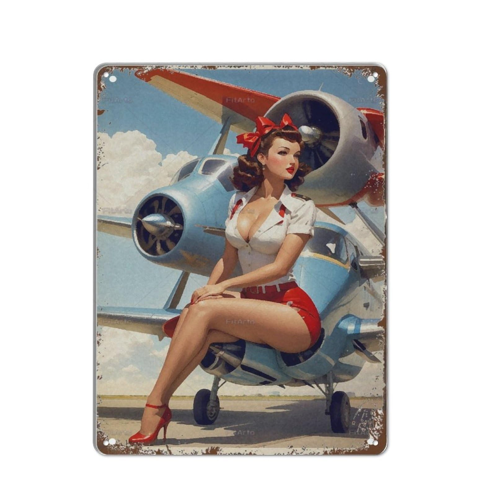 Pinup Girl Airplane Sexy Lady Funny Vintage Tin Sign Metal Wall Decor For Bedroom Plaques Poster Home Family Lovers Gift Retro 12x16 inches