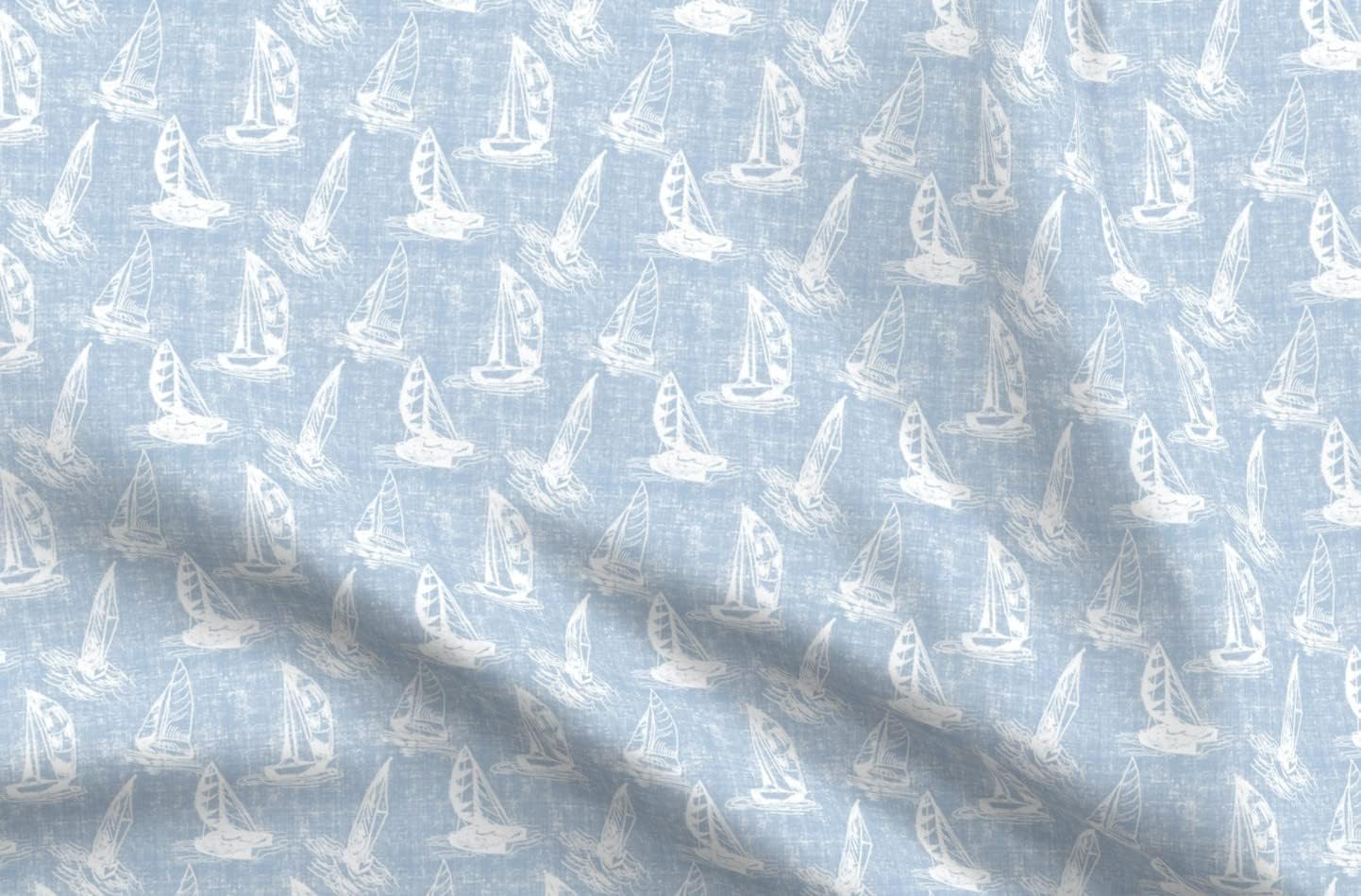 Spoonflower Fabric - Nautical Sailing Coastal Sky Blue Distressed Printed on Petal Signature Cotton Fabric Fat Quarter - Sewing Quilting Apparel Crafts Decor