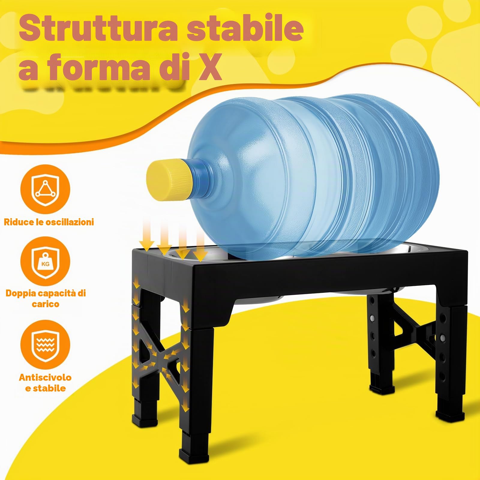Ciotole per cani Rialzate Regolabili - 2 Ciotole in Acciaio Inox (1200ml) + 1 Ciotola anti-ingozzo (800ml) - Base antiscivolo per cani di taglia media/grande