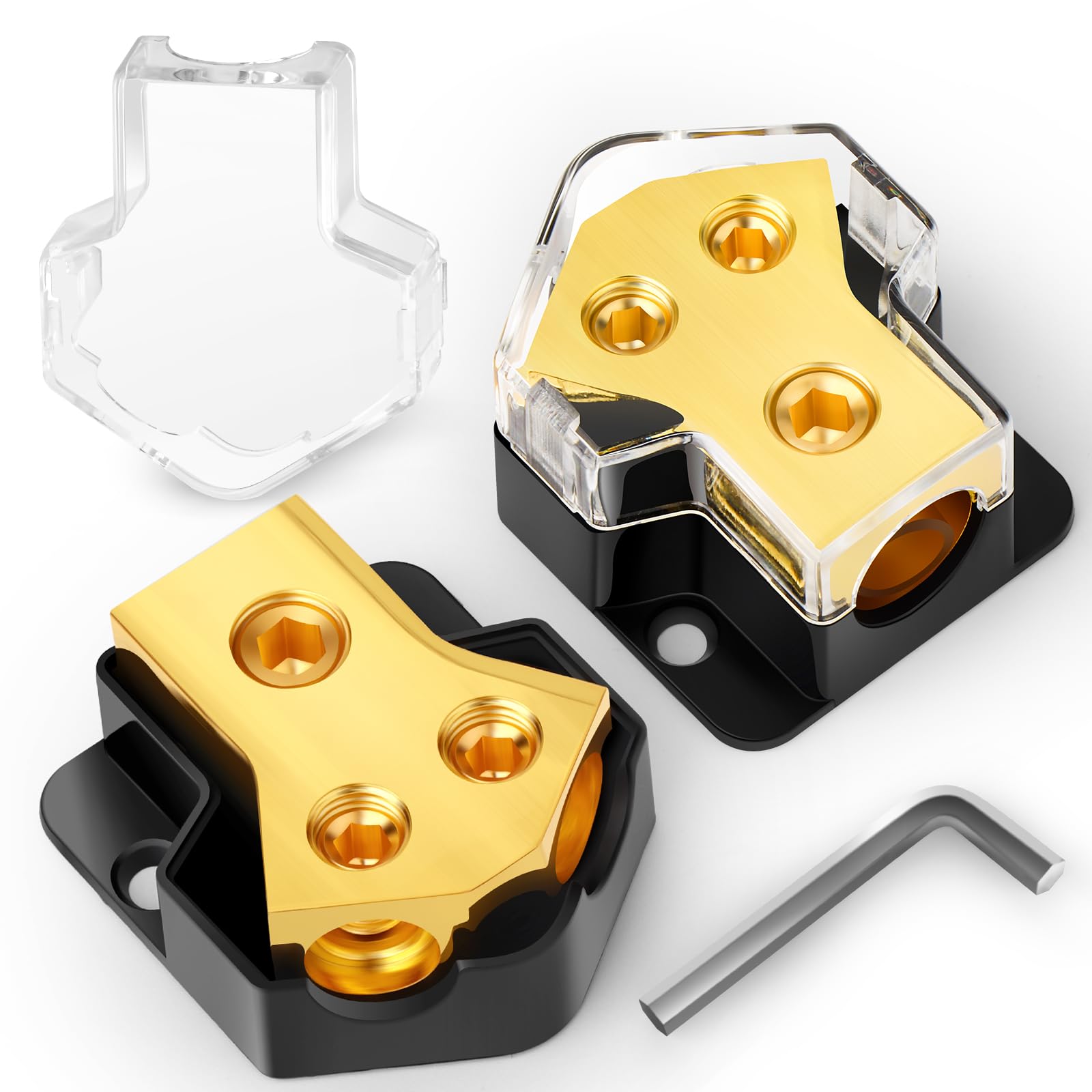 QCDENG 2pcs Power Distribution Block Car Audio, 2 Way 0/2/4 Gauge in 4/6/8 Gauge Out Auto Car Audio Splitter Connecting Block for Audio Splitter