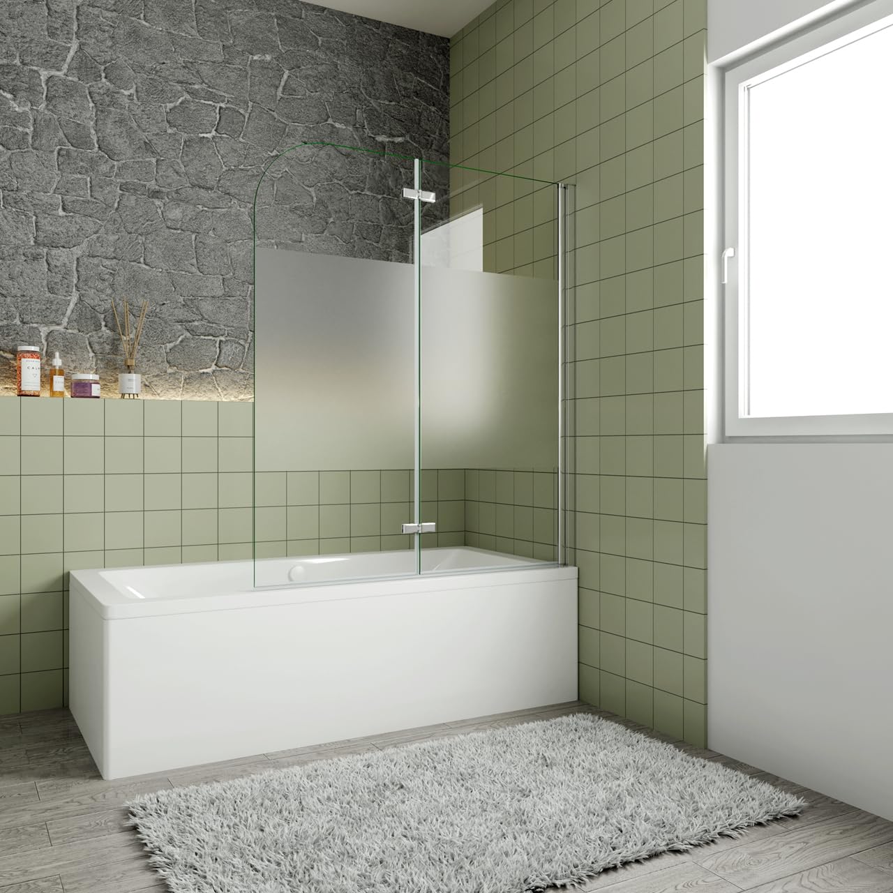 Sopravasca Verso Irreversibile Parete Doccia 100x140 cm 2 ante Pieghevoli a Libro Vetro 6mm Anticalcare Fascia Satinata Centrale Telaio Cromo Lucido