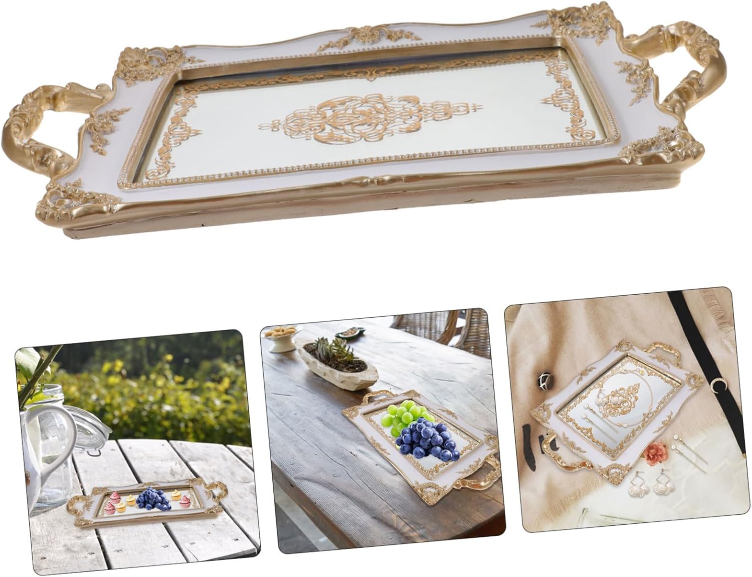 BESPORTBLE Nordic Style Vintage Mirror Jewelry Tray Elegant Decorative Trinket Dish for Home Jewelry Display Plate for Vanity Nightstand and Special Occasions