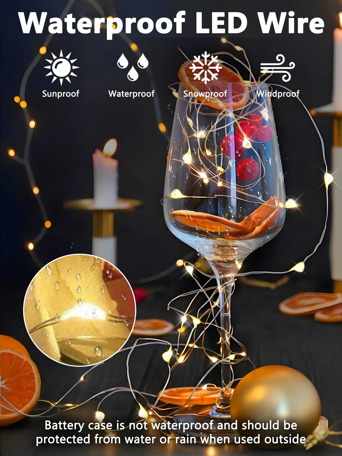 YIQU 6 luces con mando a distancia temporizador, 6 m, 80 LED para exteriores, 8 modos de parpadeo para Navidad, fiesta, boda, 6 unidades