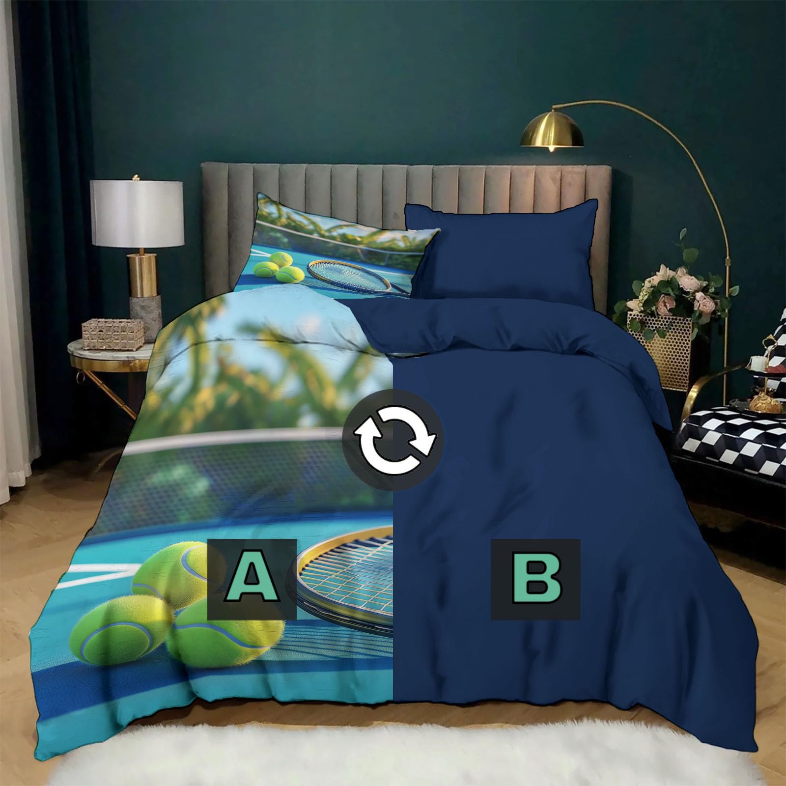 Juego de Ropa de Cama de 3 Piezas,Microfibra Suave Transpirable Moderno tenisJuego de Fundas Edredón con 1 Funda Nórdica + 2 Funda de Almohada (Deportes 220 x 240 cm