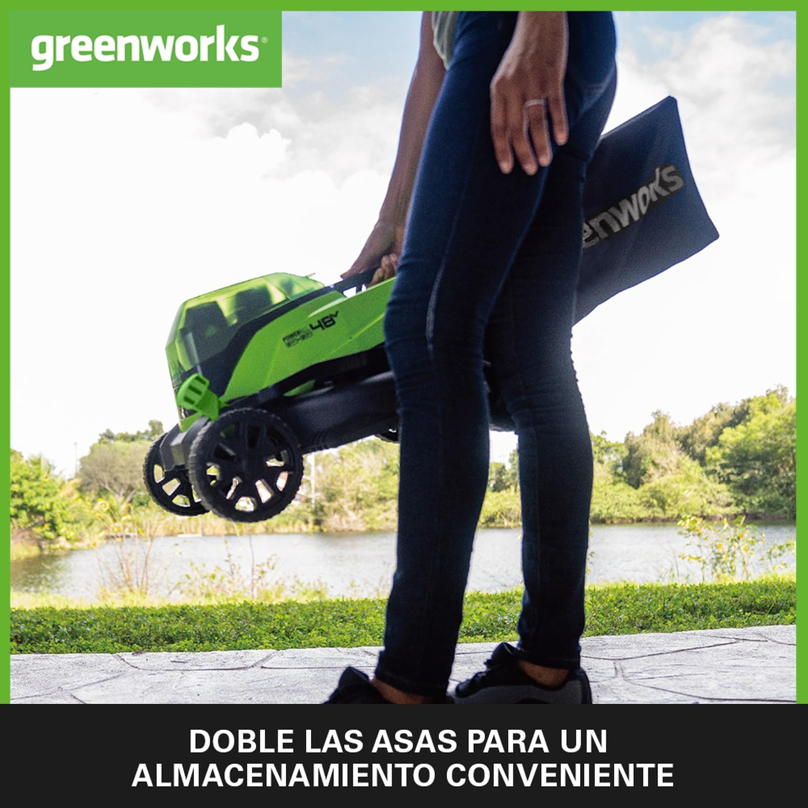 Greenworks Cortacésped de Batería 48V (24V x 2) para Céspedes de Hasta 210m², Ancho de Corte 36cm, Bolsa de 40L MÁS Dos de Baterías de 2x24V 2Ah y Cargador Doble，G24X2LM36K2X