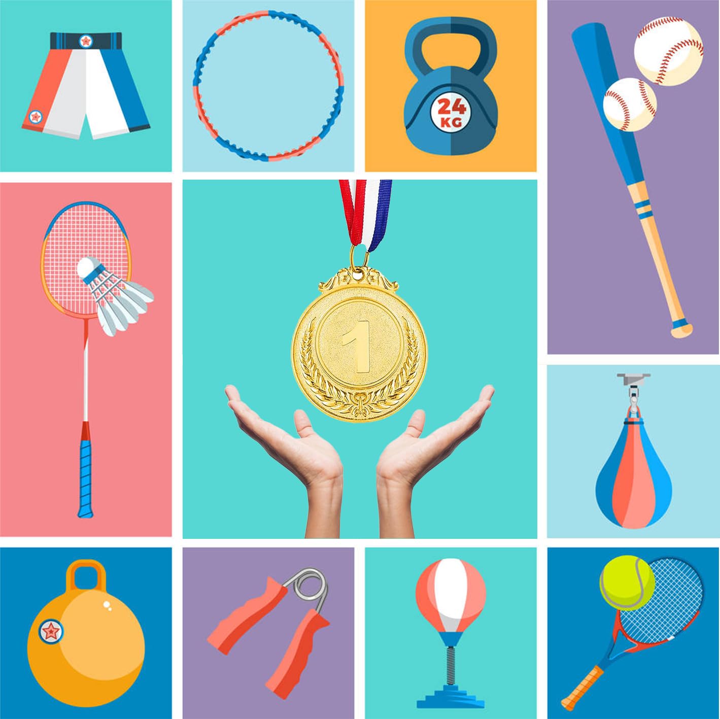 SULOLI 12 Pièces Médailles d'or avec Rubans de Cou,Enfant Medaille Recompense pour Jeux Scolaires,Sport,Compétitions(5cm)
