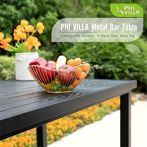 Miniatura 3 de PHI VILLA Mesa de bar alta para exteriores, mesa de comedor de 55 x 27 pulgadas de altura de mostrador con marco de metal similar a la madera y