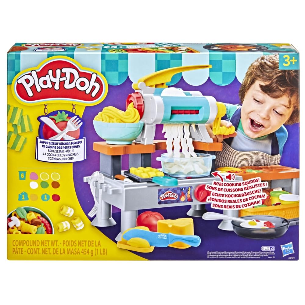 Play-Doh Super Sizzlin' Kitchen Playset, Realistic Cooking Toy Sounds, 25+ Play Foods to Create, Kids Arts & Crafts 3+