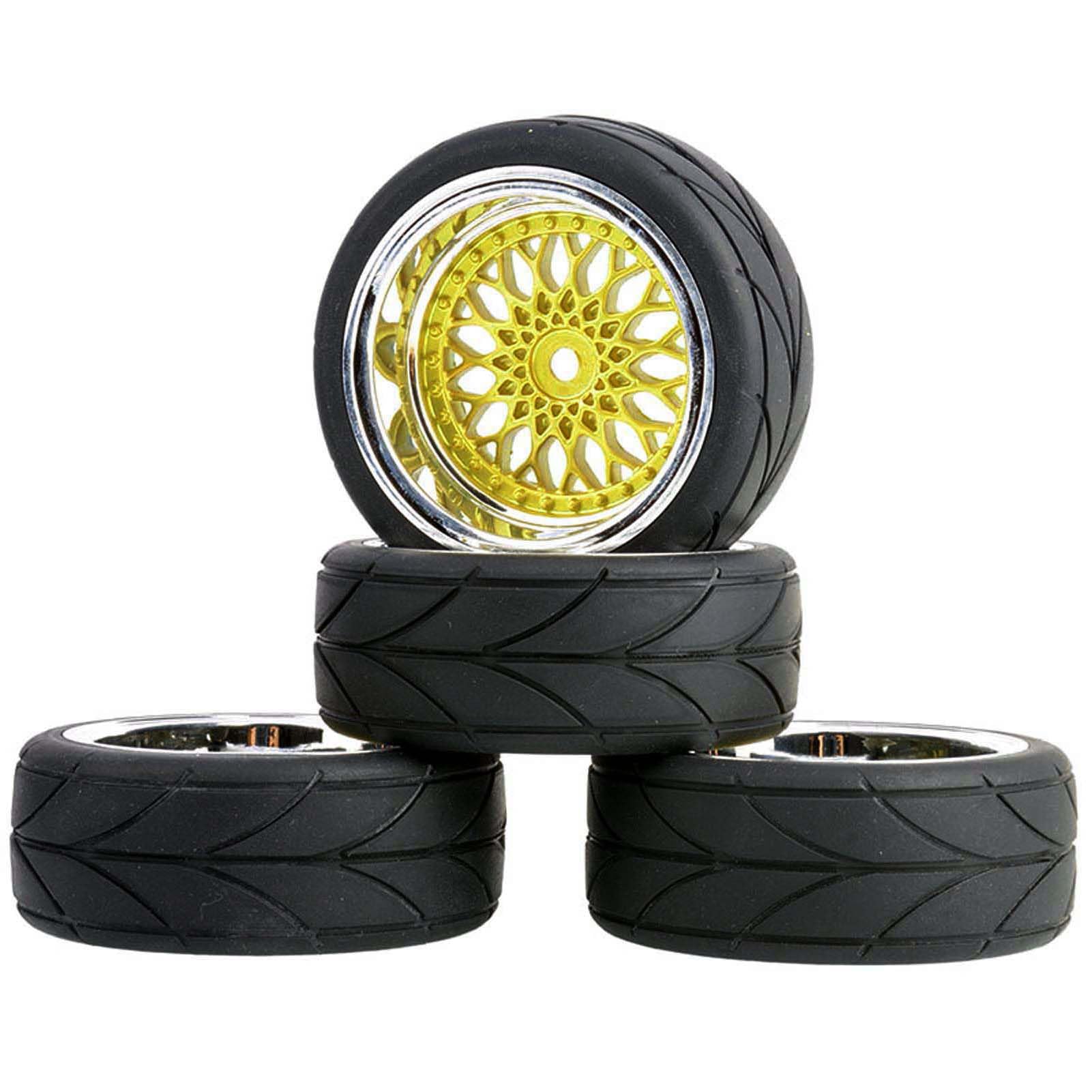 KEEDA RC Car 64 mm Rubber Tyres & 52 mm/2.05 Inch Plastic Rims Wheels for 1/10 RC On Road Touring Racing Drift Car (Offset Depth 9 mm