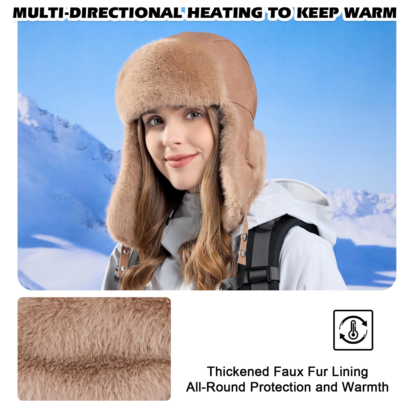TAGVO Chapeau Trappeur d'hiver, Chapka Russe Décontractée pour Hommes et Femmes, Ushanka Bomber avec Protège-Oreilles, Chapeau Eskimo Doublé en Polaire et Coupe-Vent pour Temps Froid