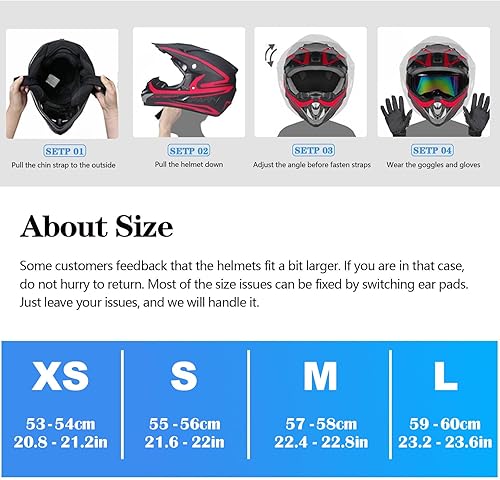 Miniatura 2 de Casco de motocross para niños y jóvenes, casco para adultos de ATV y bicicleta de tierra, casco de motocicleta de cara completa para BMX de 4 ruedas