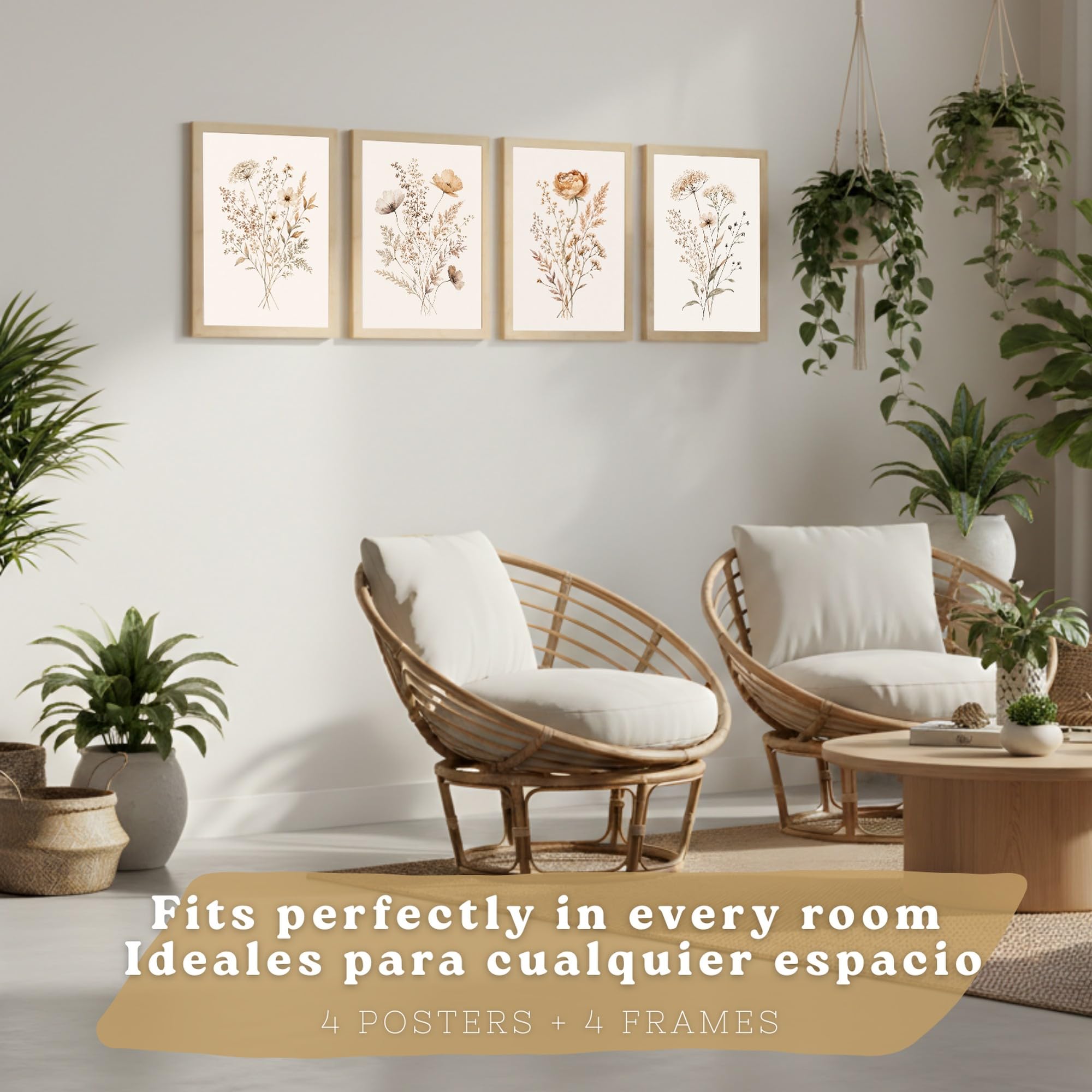 Nacnic Posters de Flores Silvestres Neutras con Acuarela Botánica Beige