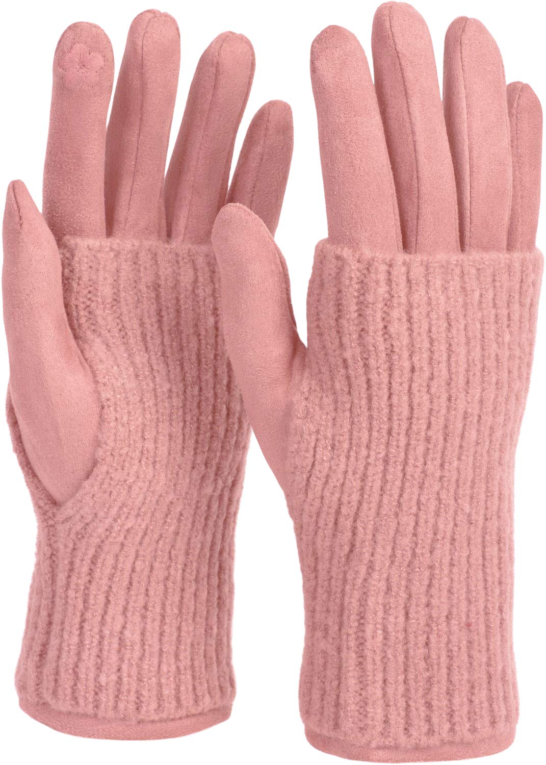 styleBREAKER Women's Cozy Touchscreen Gloves with Removable Knit Cuffs, Warm Winter Gloves for Icy Days 09010022, Colour:Rose