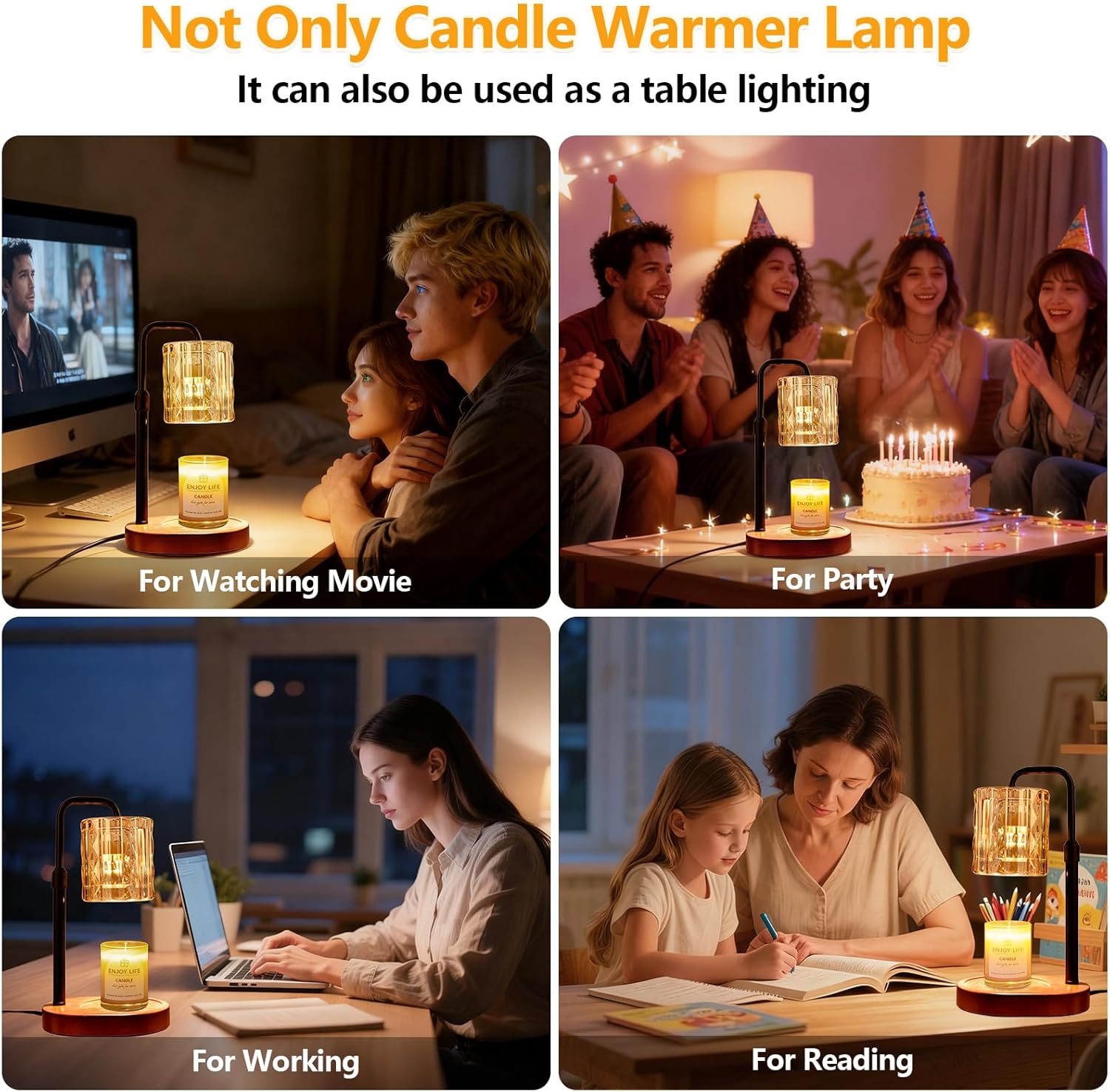 Candle Warmer Lamp with Timer and Dimmer 4-Level Dimmable Flower Light Heat Lamp for Jar Candles Adjustable Height Modern Cute Home Decor for Living Room Bedroom(Gold-Square)