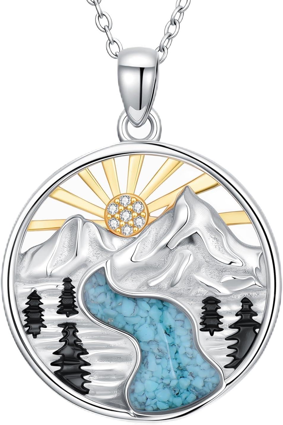 Diamond Mountain Necklace for Women S925 Sterling Silver Nature Lovers Jewelry Sunset Pendant Necklace for Mountaineers, Climbers,Hikers, Campers,
