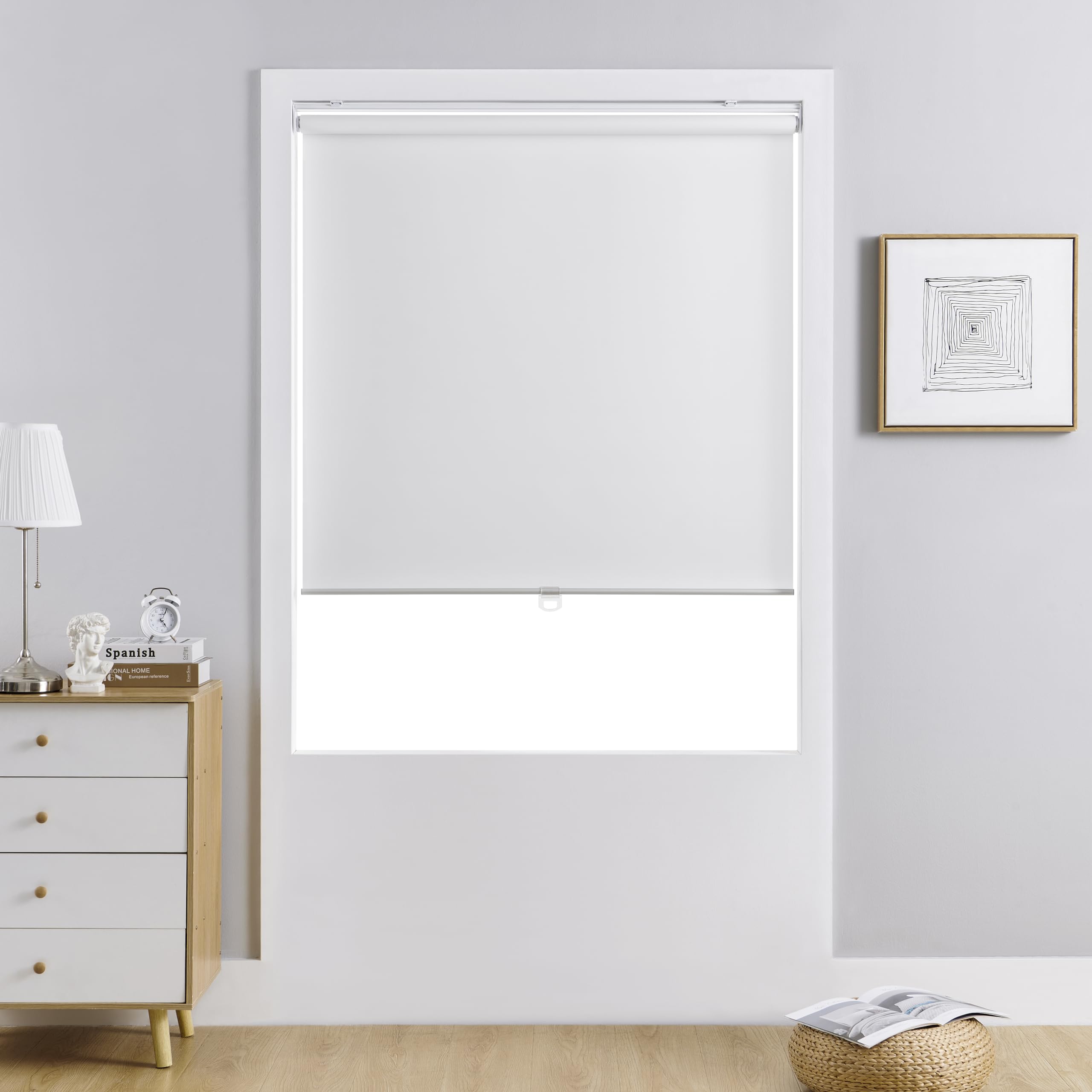 Claire HAN Cordless Roller Shade, Free-Stop Blackout Blinds for Windows, Thermal Insulated UV Protection Waterproof, Roll Up Blinds and Shades for Home, Office, White 26" W x 72" L