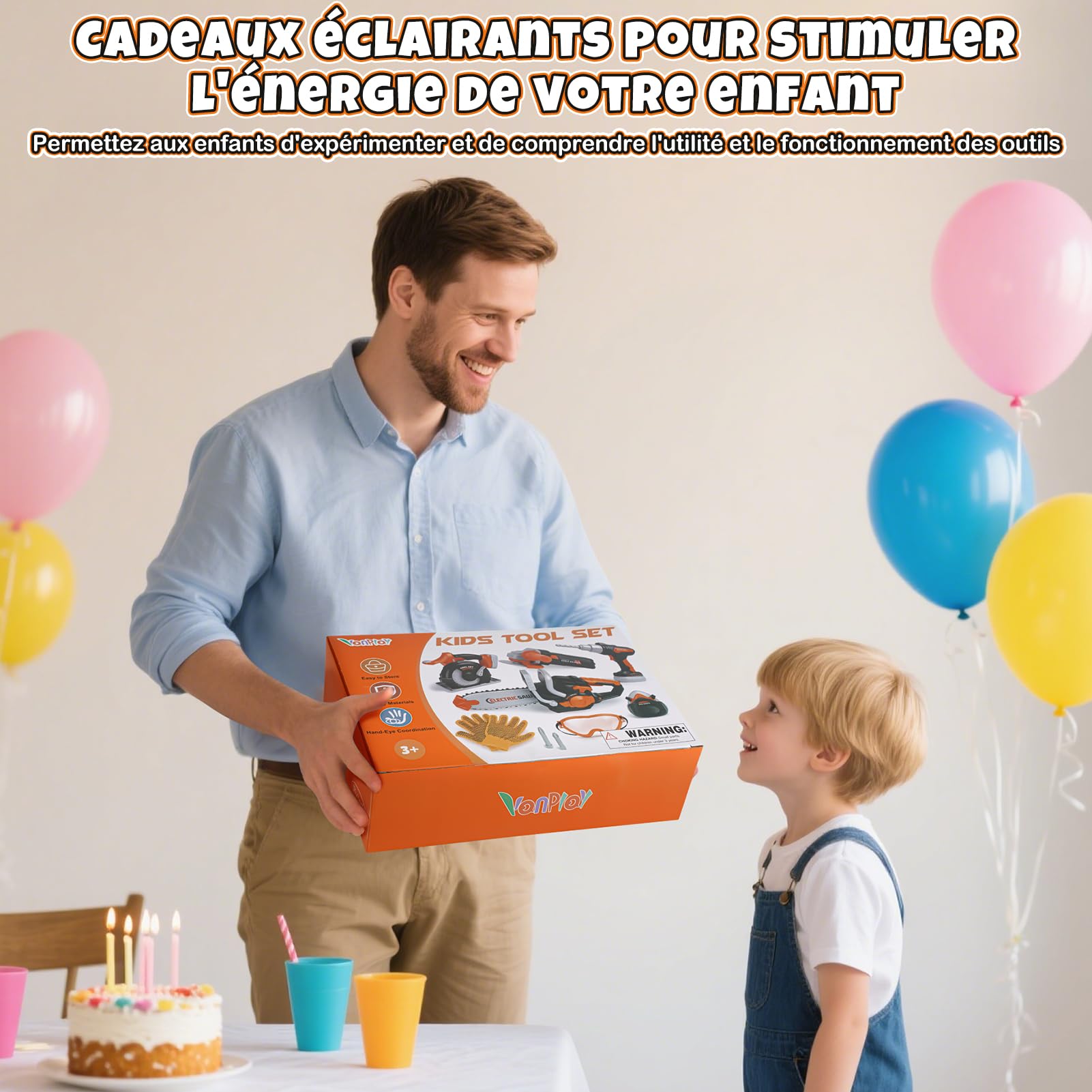 Vanplay Boîte à Outils Enfant Modèle Luxe Enfant, Jouet Cadeau Jeunes Enfants de 3, 4, 5 Ans avec Perceuse électrique, Tronçonneuse, Meuleuse d'angle, Scie Circulaire, Sac de Rangement