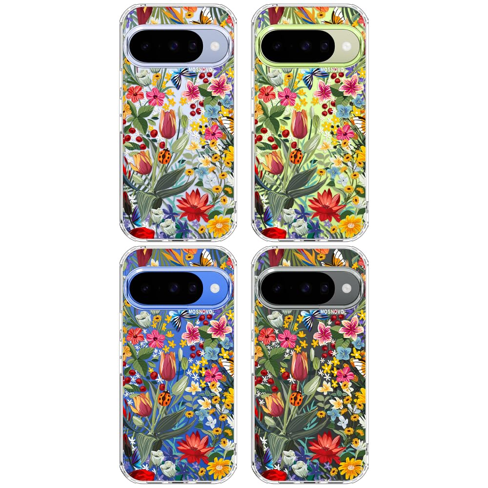 MOSNOVO Case for Google Pixel 10 & Pixel 10 Pro, [Buffertech 6.6ft Military-Grade Drop Protection] [Anti Peel Off Tech] Clear TPU Bumper Phone Case Cover Design - in The Garden - 3