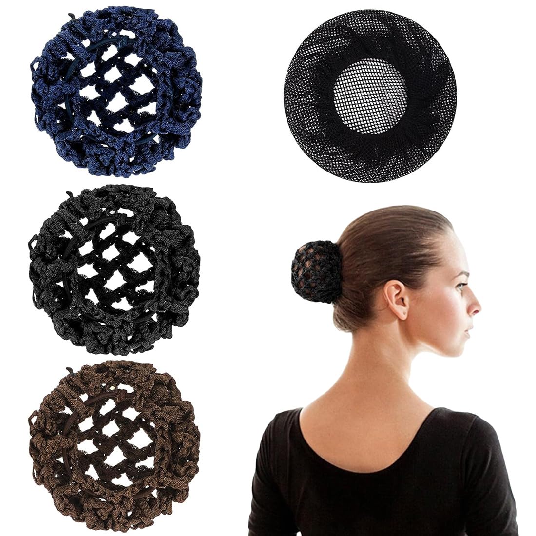 Redecilla para Cabello con Lunares 4 Piezas - Mallas Elásticas para Ballet y Baile