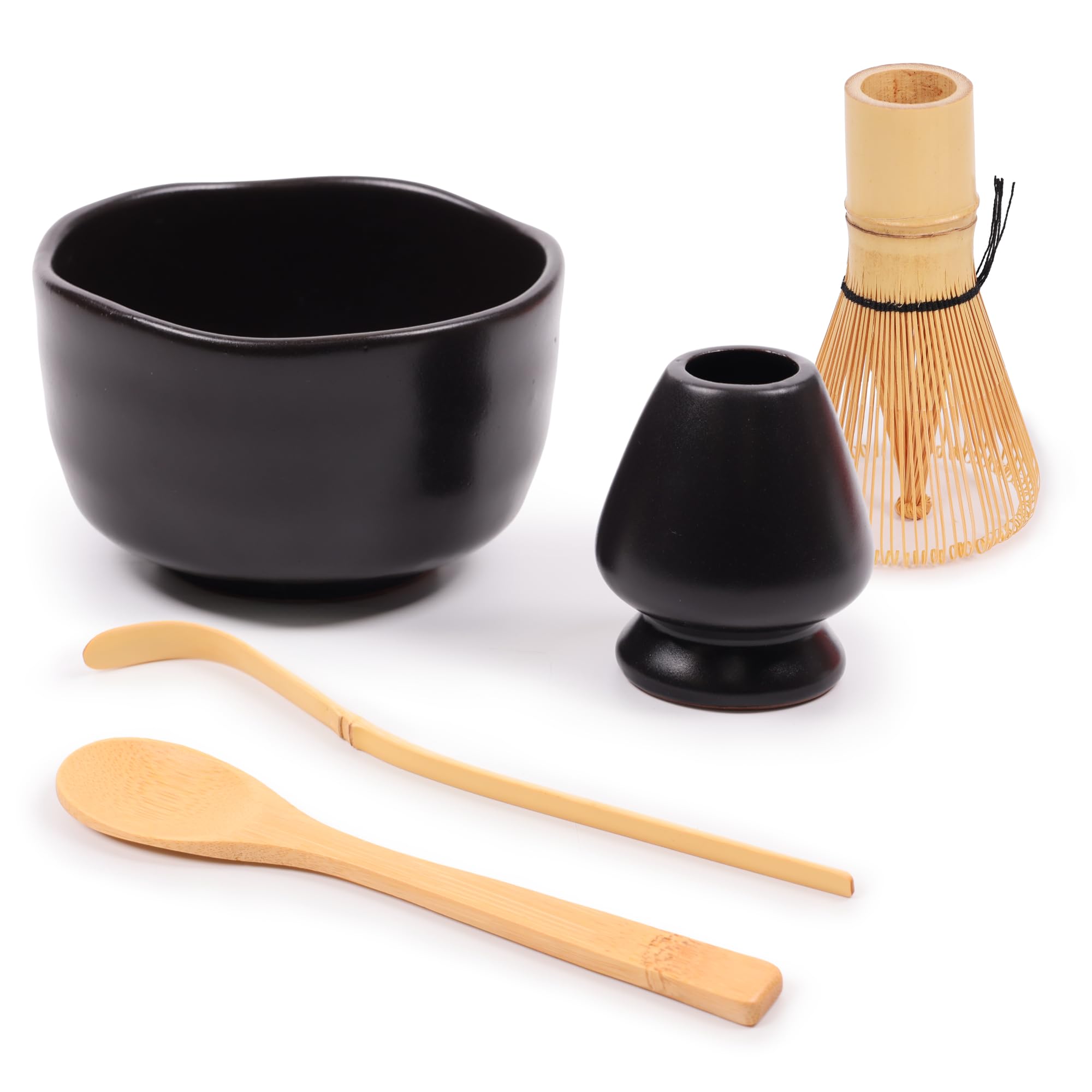 1 , Black : BambooMN Brand - Matcha Bowl Set (Includes Bowl, Rest,Tea Whisk, Chasaku, & Tea Spoon) 1 Set Black