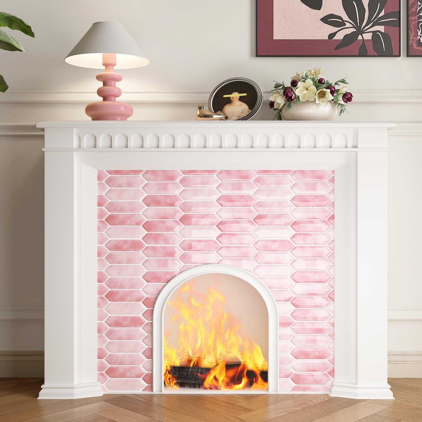FunStick 30×30CM 30 Baldosas Adhesivas Cocina Paredes Azulejos Adhesivos Baño Rosa Impermeable Azulejo Adhesivo 3D Losetas Adhesivas Cocina Lavadero Vinilo Adhesivo Pared Rosa Azulejos Adhesivos Pared