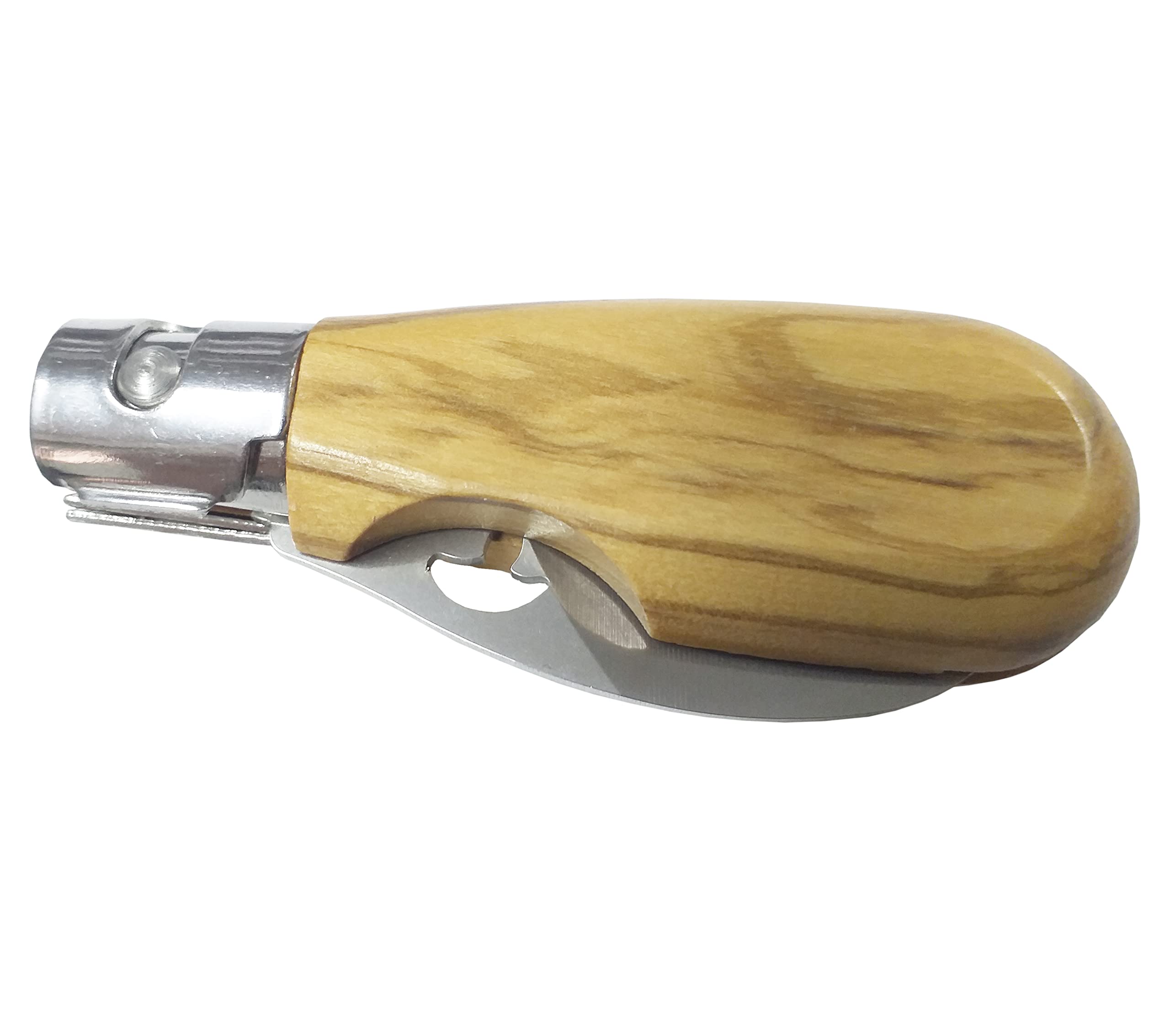 Tiendas LGP - Navaja Micológica para Recolección de Setas, Plegable, Hoja 6 cm. cierre de seguridad, Mango en madera de Roble, Rovellons, con Funda