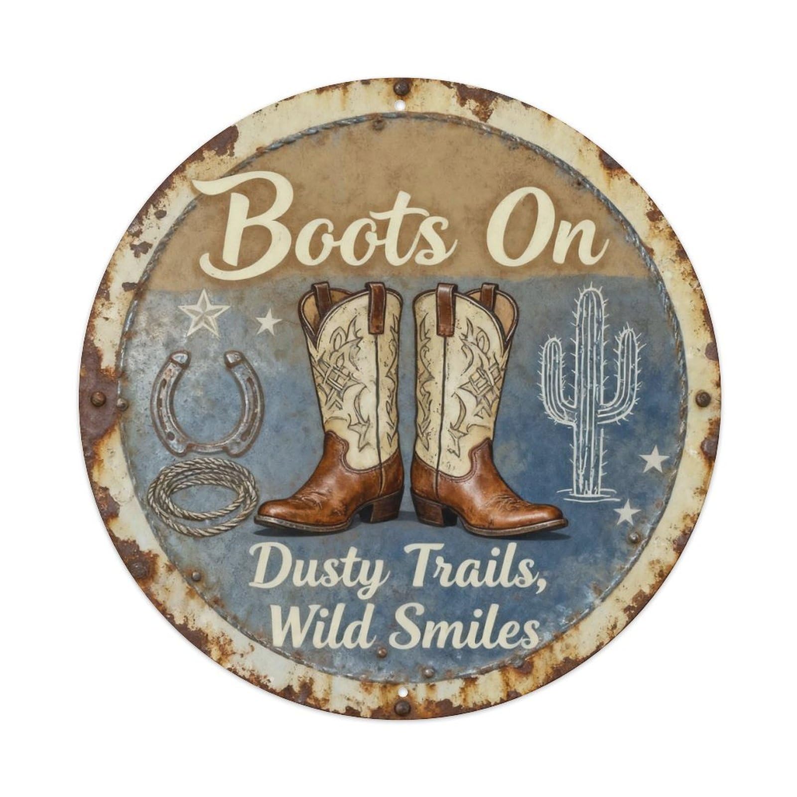 Cowboy Boots Western Ranch Decor Metal Tin Sign Plaque
