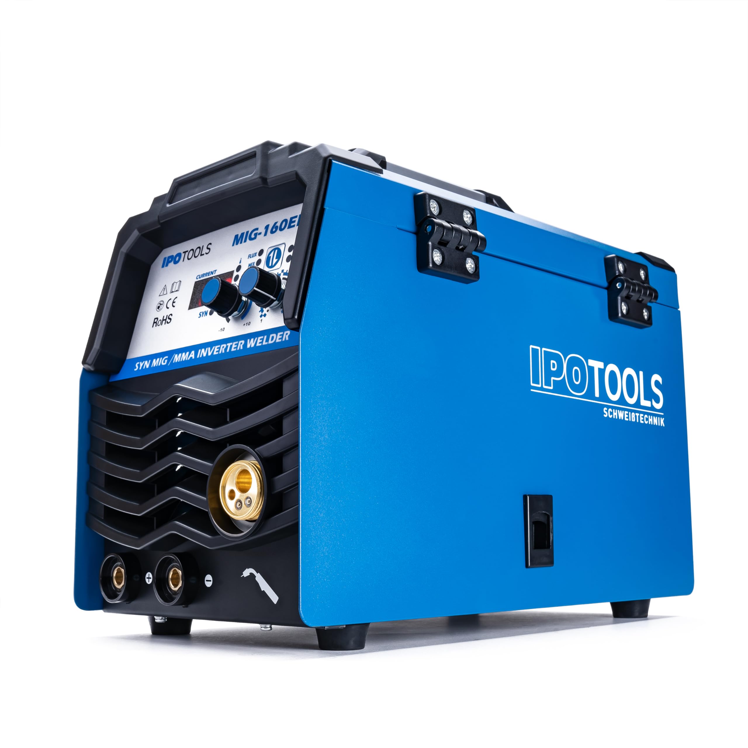 IPOTOOLS MIG-160ERS 5 in 1 MIG MAG - Saldatrice a gas di protezione con inverter FLUX/saldatura a filo di riempimento senza elettrodi a gas/E-Hand adatta/digitale/IGBT / 230 V / 7 anni di garanzia