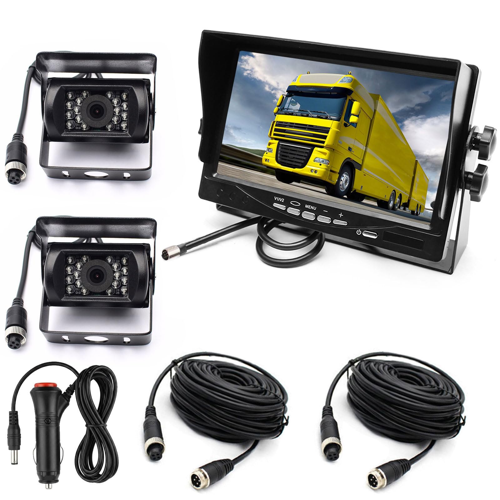 pumpkin1: 4P 2 x 18LED IR Vision Nocturne Étanche Inverser Caméra de recul avec 15M Câble d'aviation+12V-24V 7 "TFT LCD HD Moniteur de Voiture pour Grand/Camion/Bus/Caravane