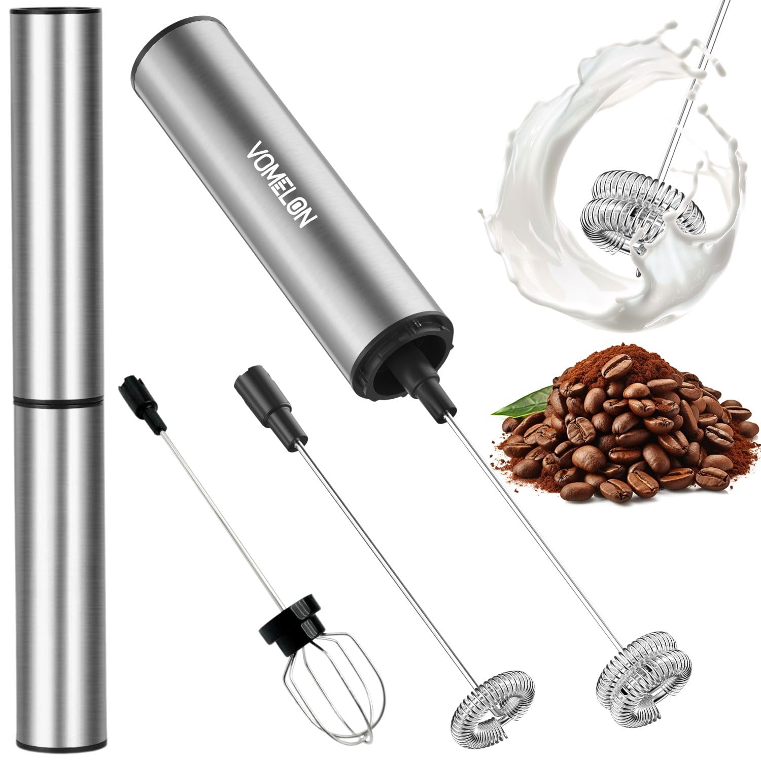 Milk Frother,Rechargeable 3 Speed Electric Coffee Foamer for Travel, Handheld Drink Mixer for Latte, Cappuccino, Coffee, Eggs, Hot Chocolate, Protein,Silver