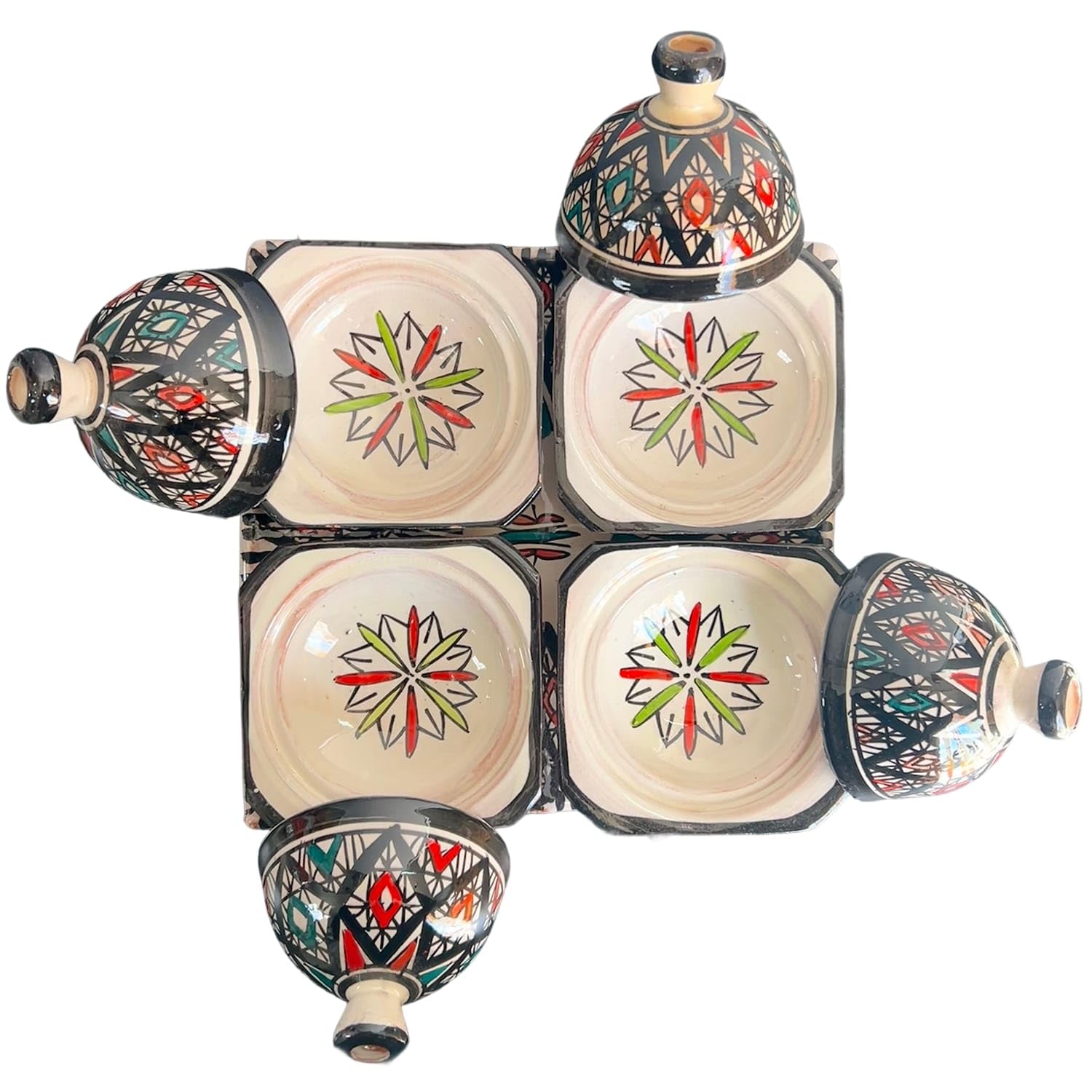 Generico Antipastiera Quadrata con Mini Tajine in Ceramica Terracotta - Artigianato Marocchino 2901261220