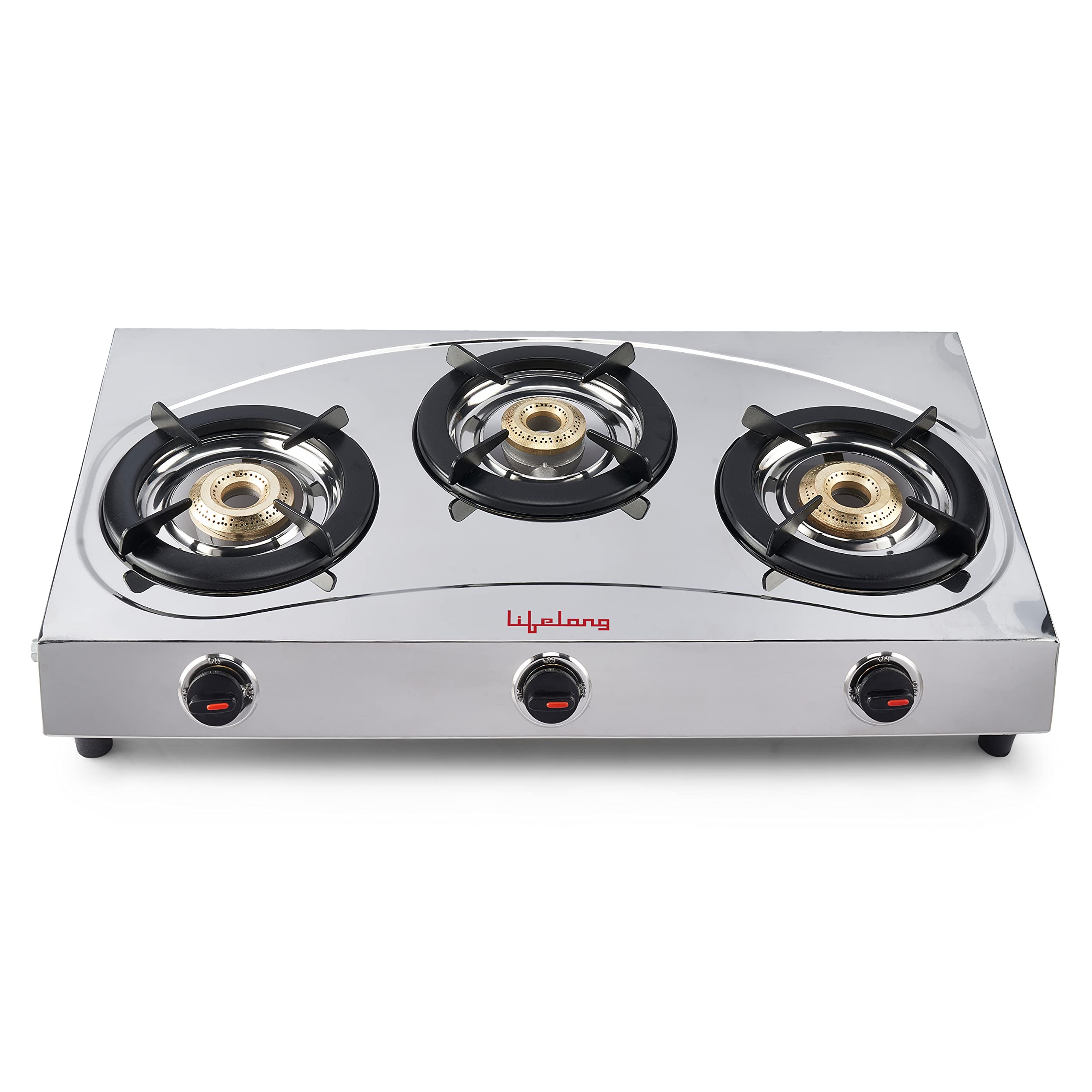 Lifelong LLGS399 Stainless Steel 3 Burner (ISI Certified,1 Year Warranty with Doorstep Service) Manual Gas Stove (3 Burners), Silver