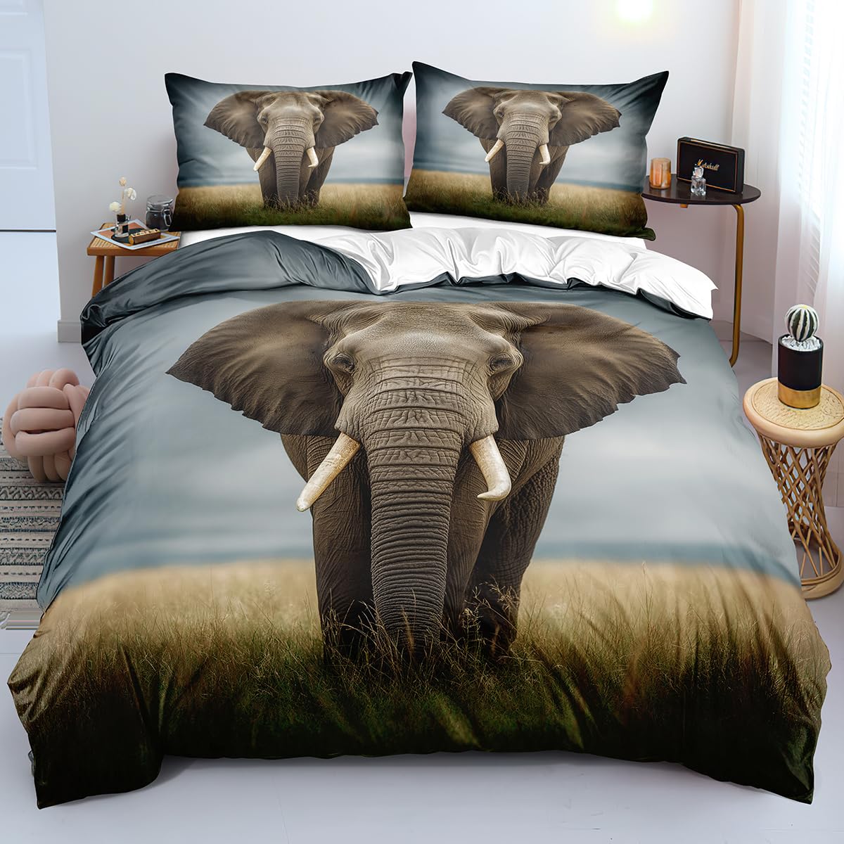 Parure de lit éléphant 3D motif safari pour créer une ambiance jungle dans la chambre