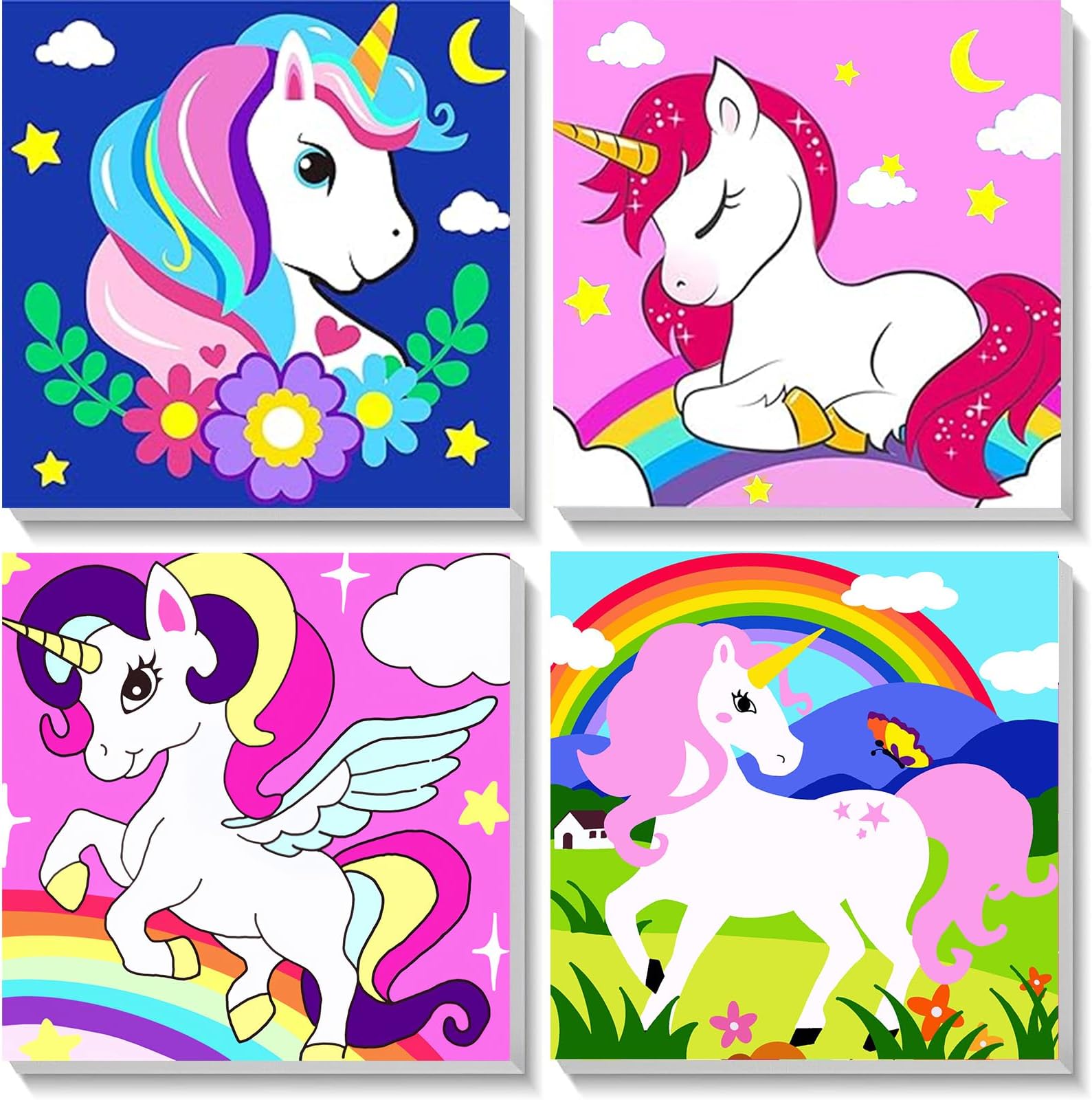 4 Pack Unicorn Paint by Numbers for Children with Wooden Frame-Unicorn Paint by Numbers Kids Ages 4-8-12,DIY Painting by Numbers Unicorns for Kids Acrylic Oil Canvas for Home Wall Decor(8X8inch)