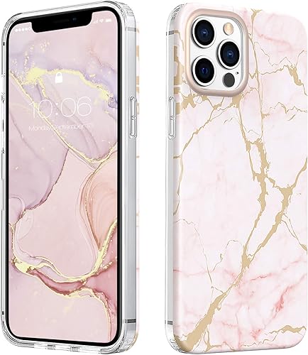 MATEPROX Compatible with iPhone 12 Pro case and iPhone 12 Cases 6.1inch,Marble Design Slim Thin Stylish Geometric Cover(Frosted Pink)