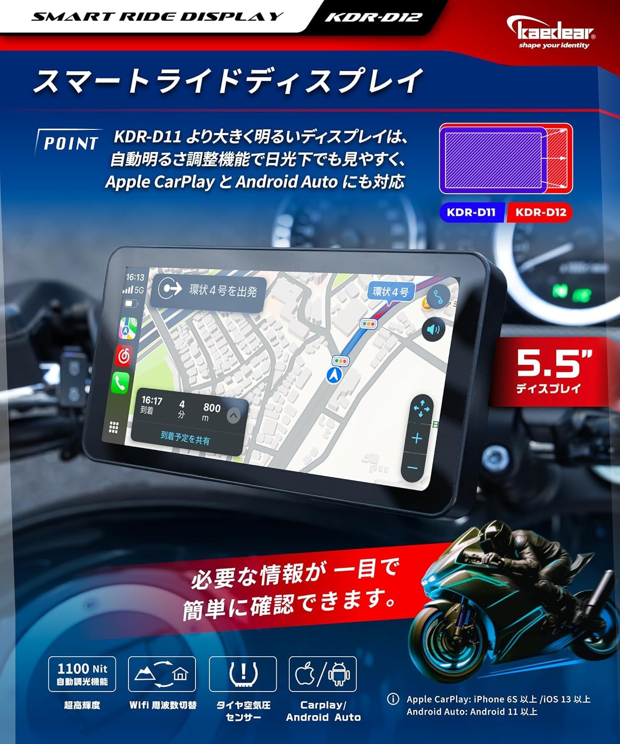 Amazon.co.jp: Kaedear(カエディア) バイク スマートモニター バイク用