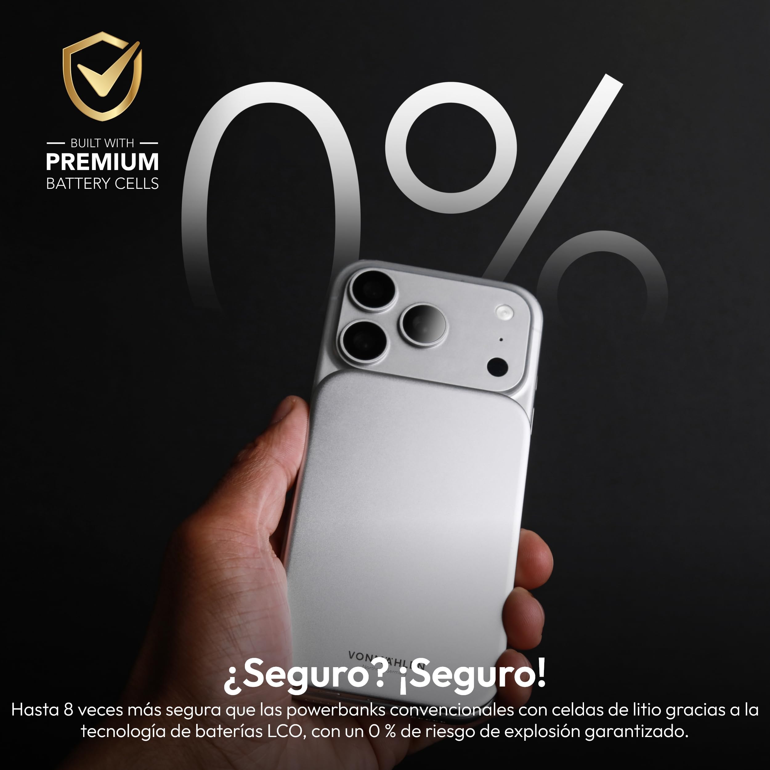 VONMÄHLEN Evergreen Mag - Batería externa inalámbrica compatible con MagSafe - Cargador portátil con 3000 mAh y 7,5 W de carga inalámbrica, batería externa magnética, 3 años de garantía, solo 5,8 mm