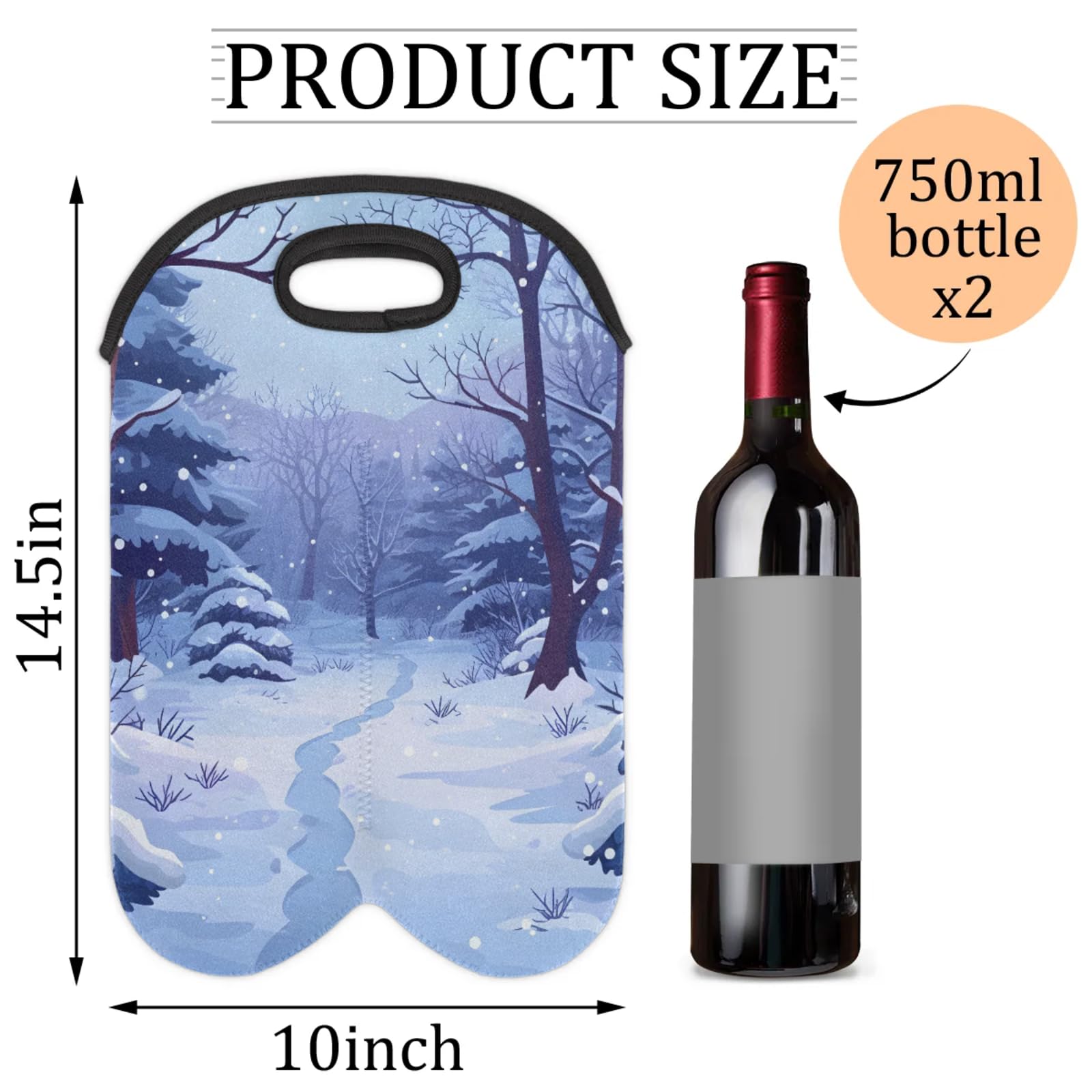 GzLeyigou 2 Bottles Winter Forest Wine Bag Sleeve Totes Neoprene Protective Wine Carrier Bag for Wine,Water, Champagne, Beer, Baby Bottles,Gift 14.5 x 10 Inches