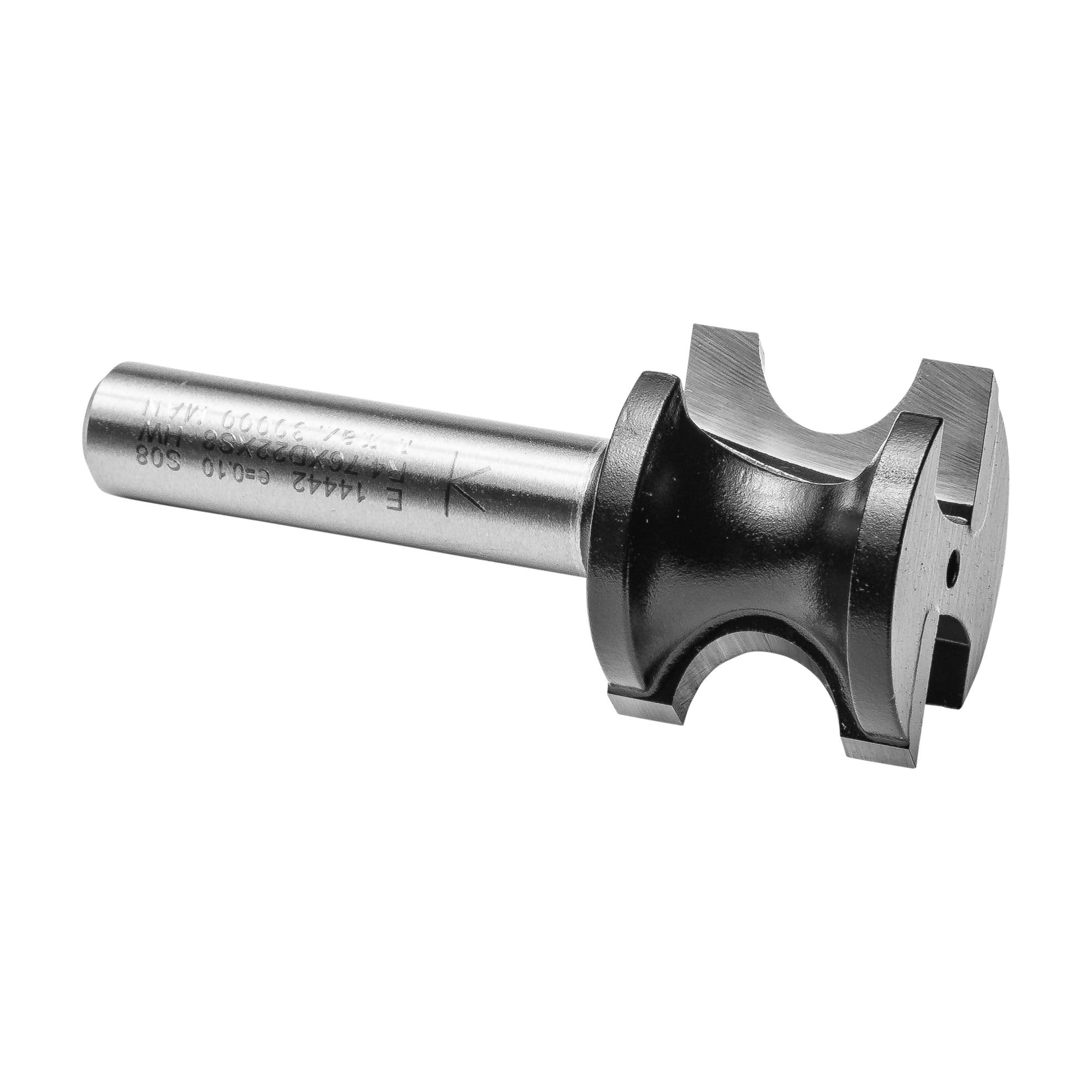 ENT 14442 Fresa de media caña, en carburo, vástago (S) de 8 mm, diámetro (D) de 22,3 mm, NL 17,9 mm, R 4,76 mm, SL 32 mm, diámetro de media caña Ø 22,3 mm
