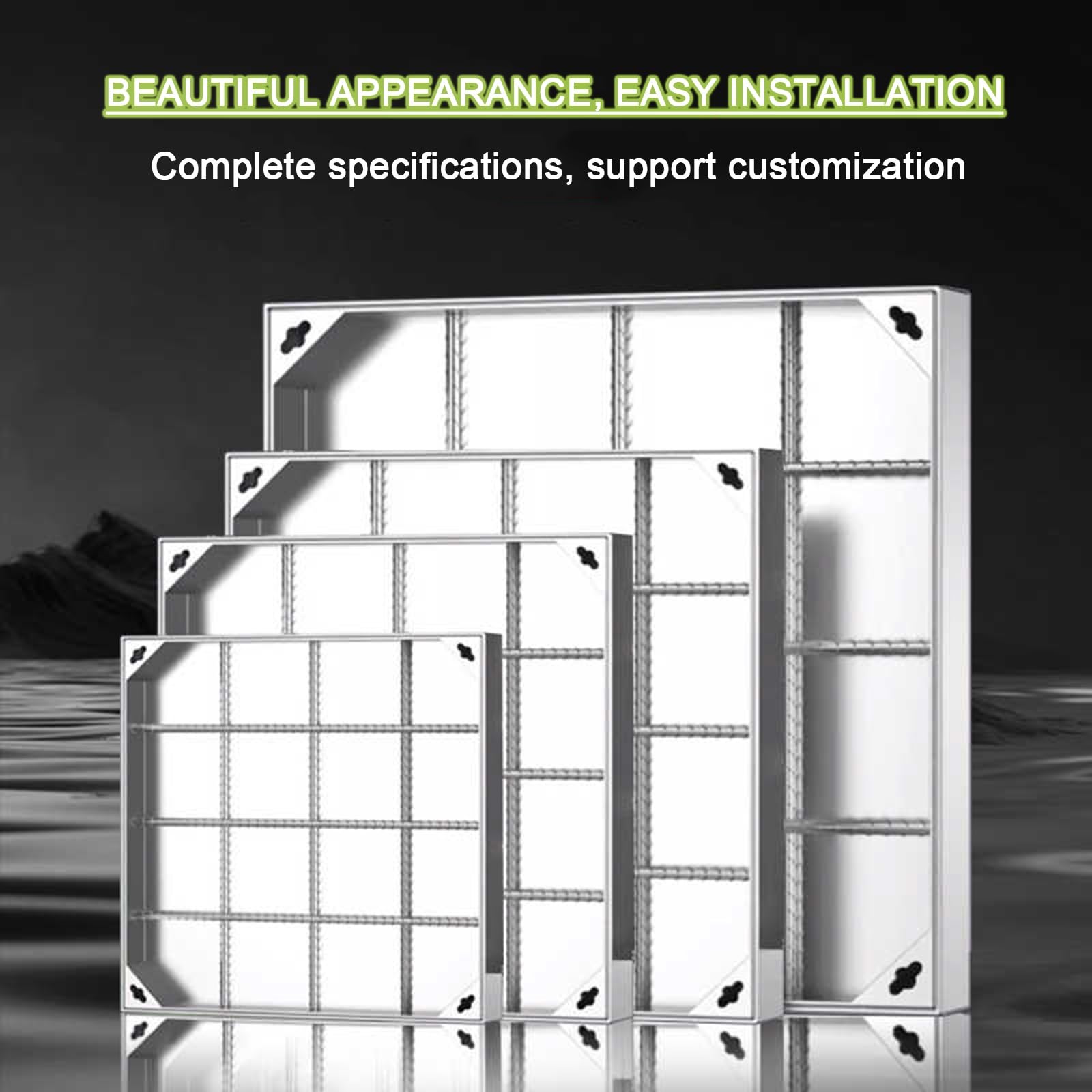 Coperchio e Telaio Invisibili in Acciaio Inox per pozzetto di ispezione, Quadrato 50x50 cm, per Prato Esterno, Fossa settica e vialetto (profondità 8 cm)